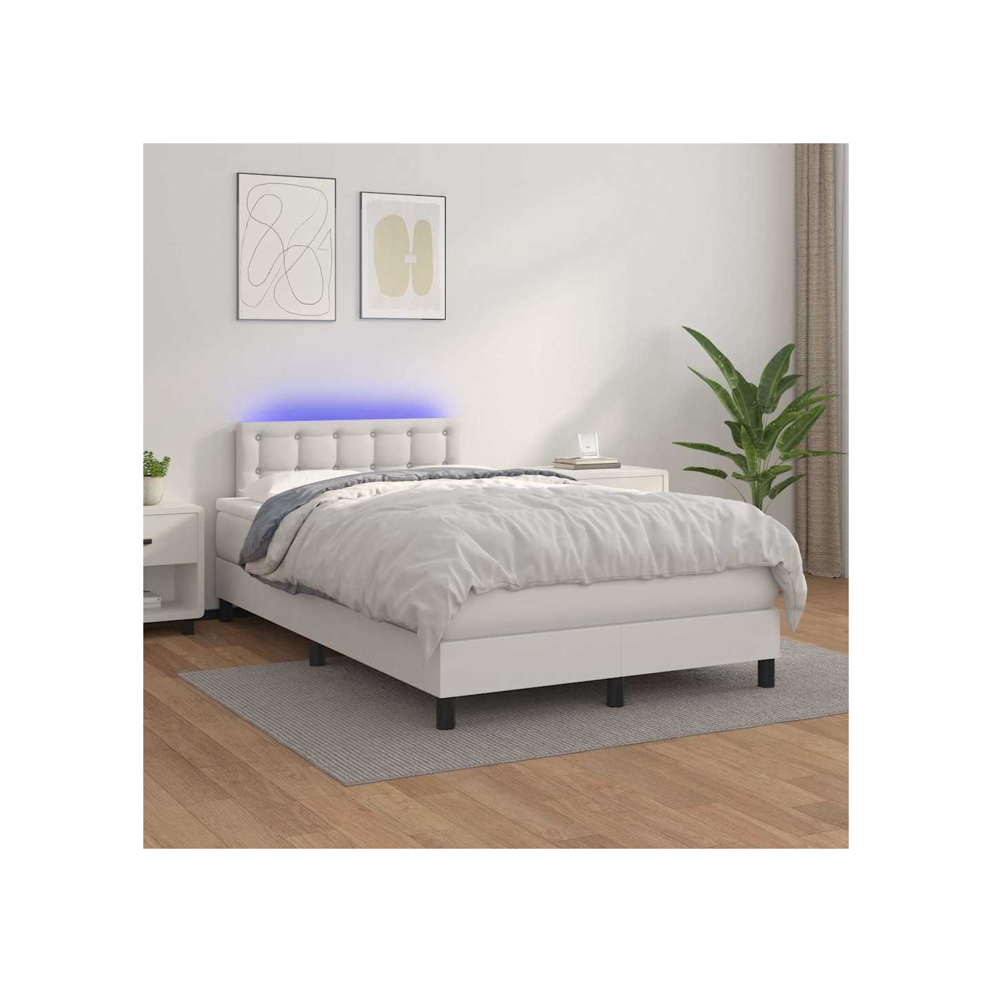 Sommier à lattes de lit avec matelas et LED Blanc 120x200 cm
