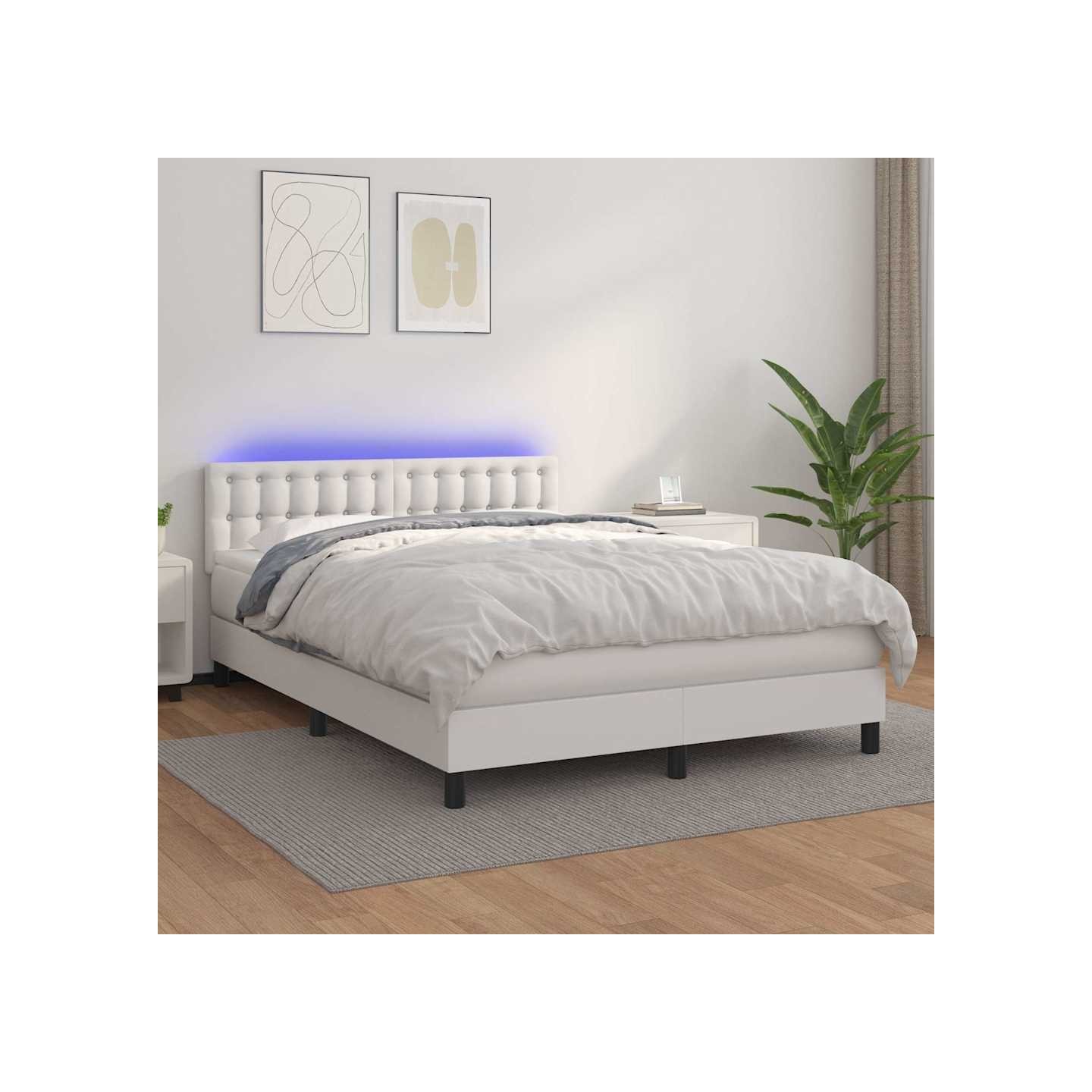 Sommier à lattes de lit avec matelas et LED Blanc 140x200 cm