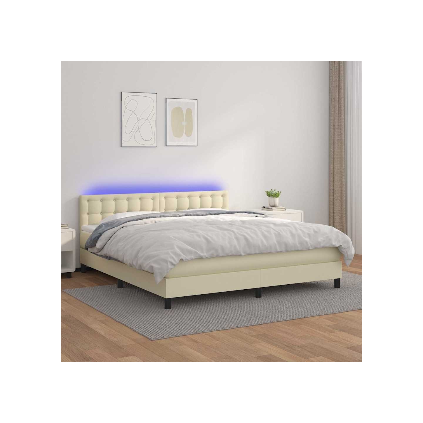 Sommier à lattes de lit avec matelas et LED Crème 160x200 cm