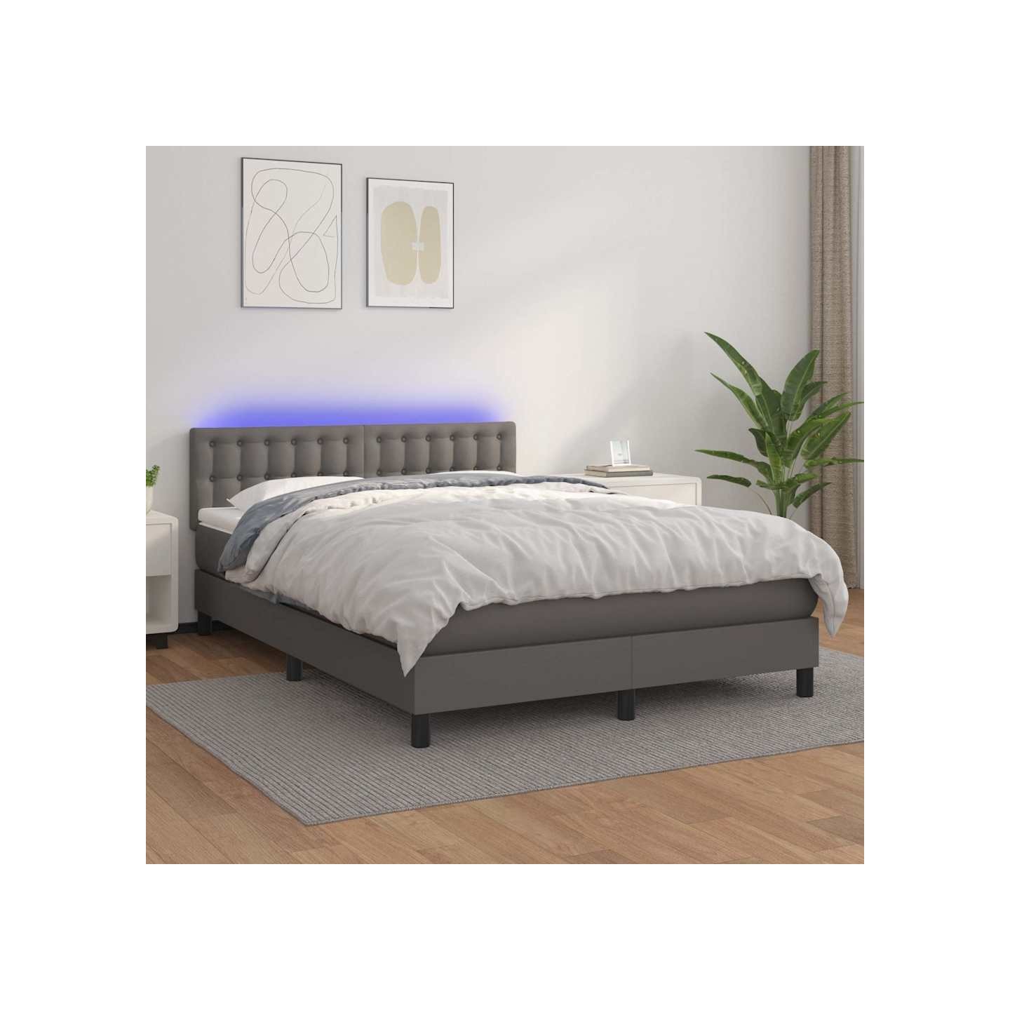 Sommier à lattes de lit avec matelas et LED Gris 140x200 cm