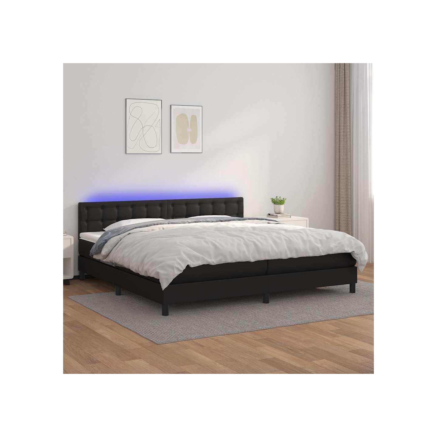 Sommier à lattes de lit avec matelas et LED Noir 200x200cm