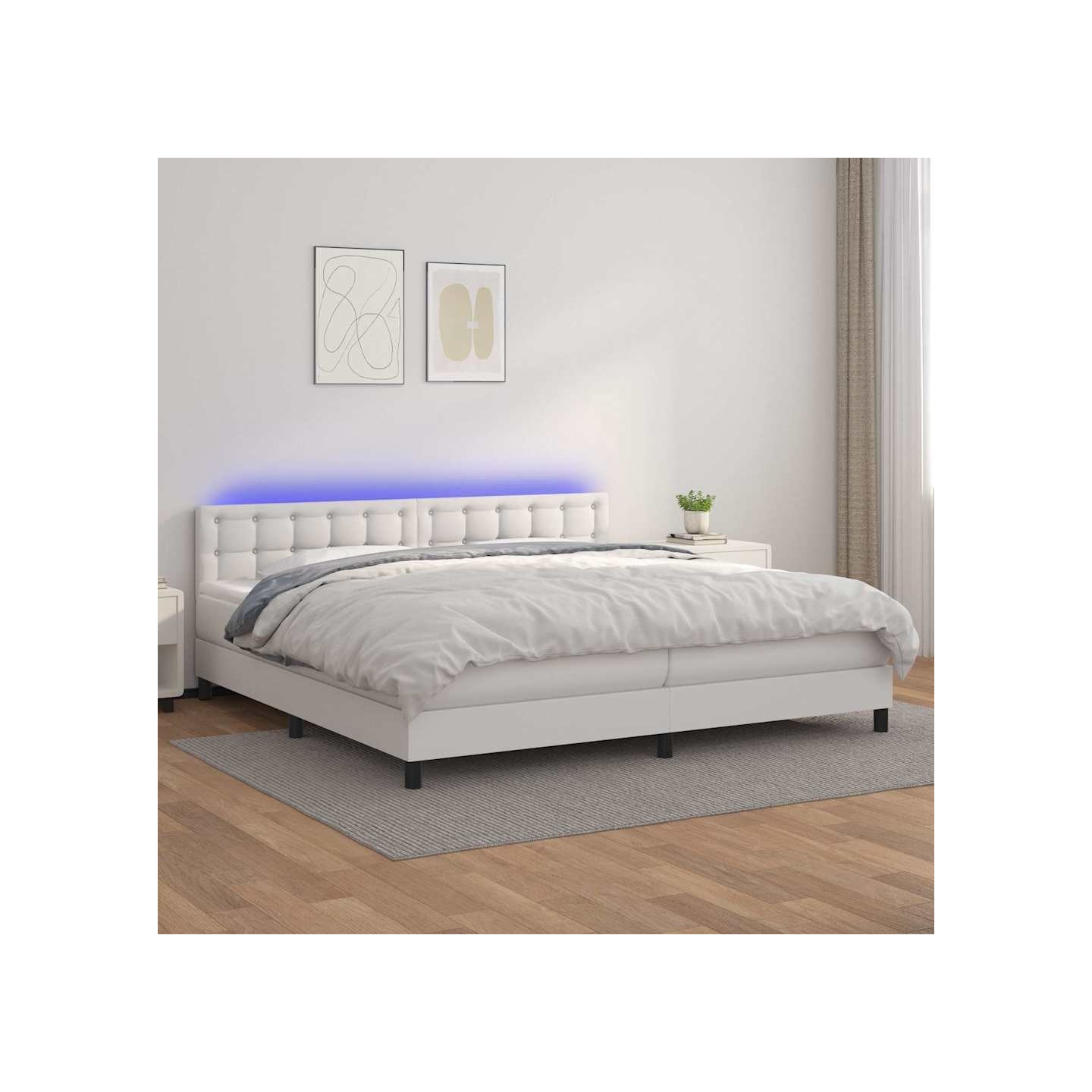 Sommier à lattes de lit avec matelas et LED Blanc 200x200 cm
