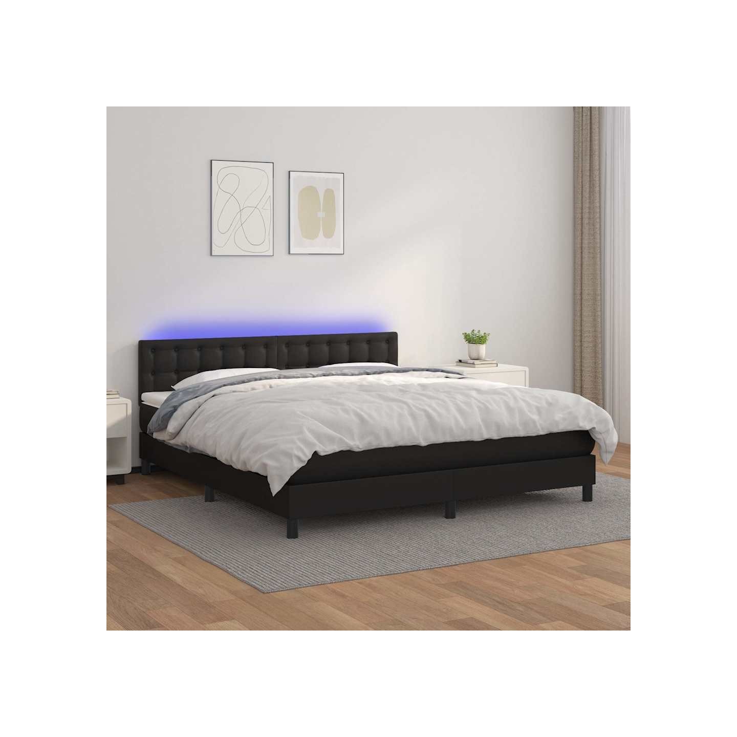 Sommier à lattes de lit avec matelas et LED Noir 180x200cm