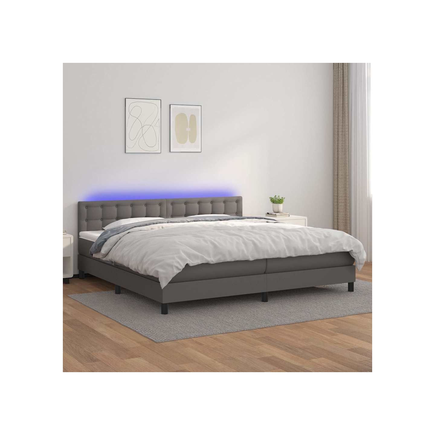 Sommier à lattes de lit avec matelas et LED Gris 200x200 cm