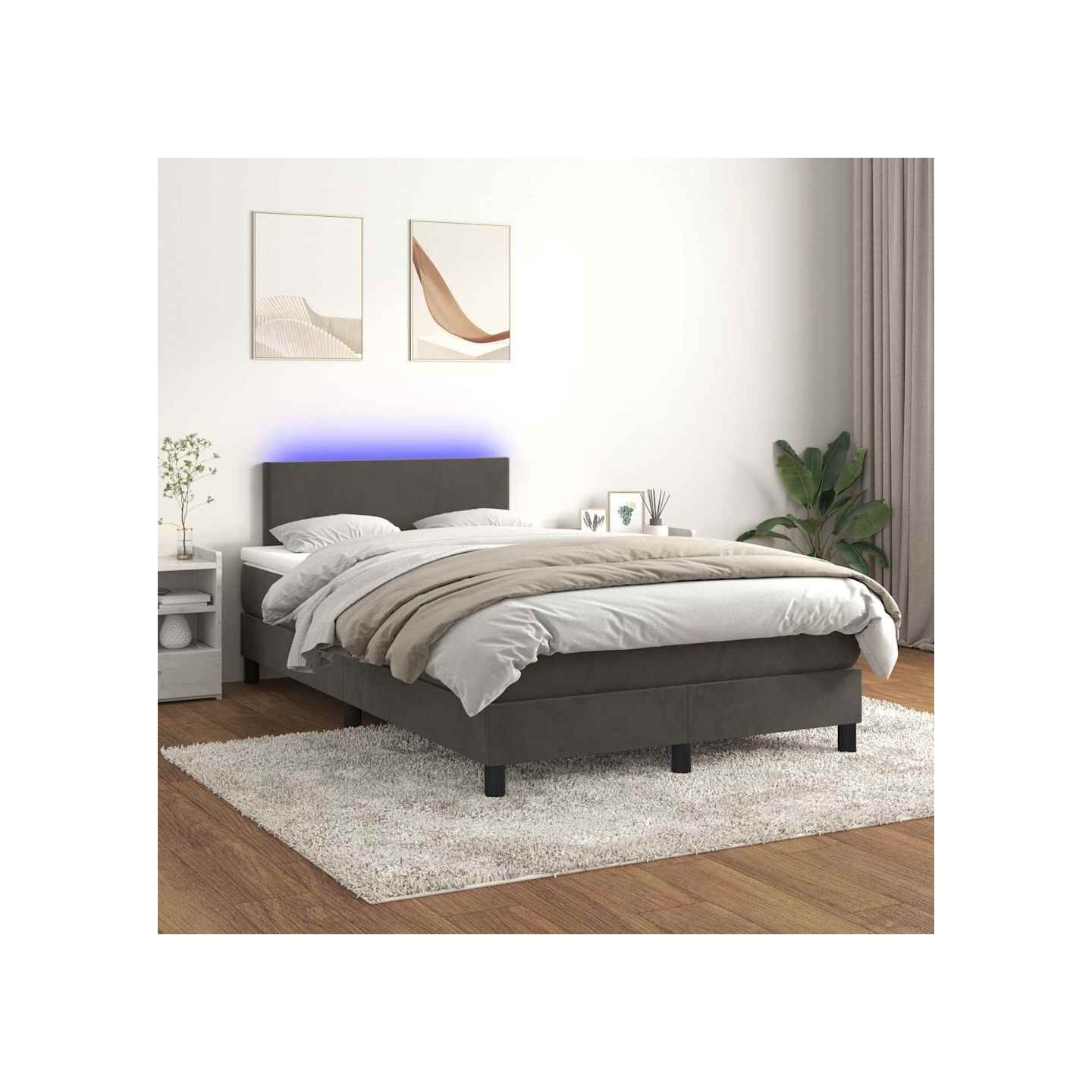Sommier à lattes de lit avec matelas LED Gris foncé 120x200 cm