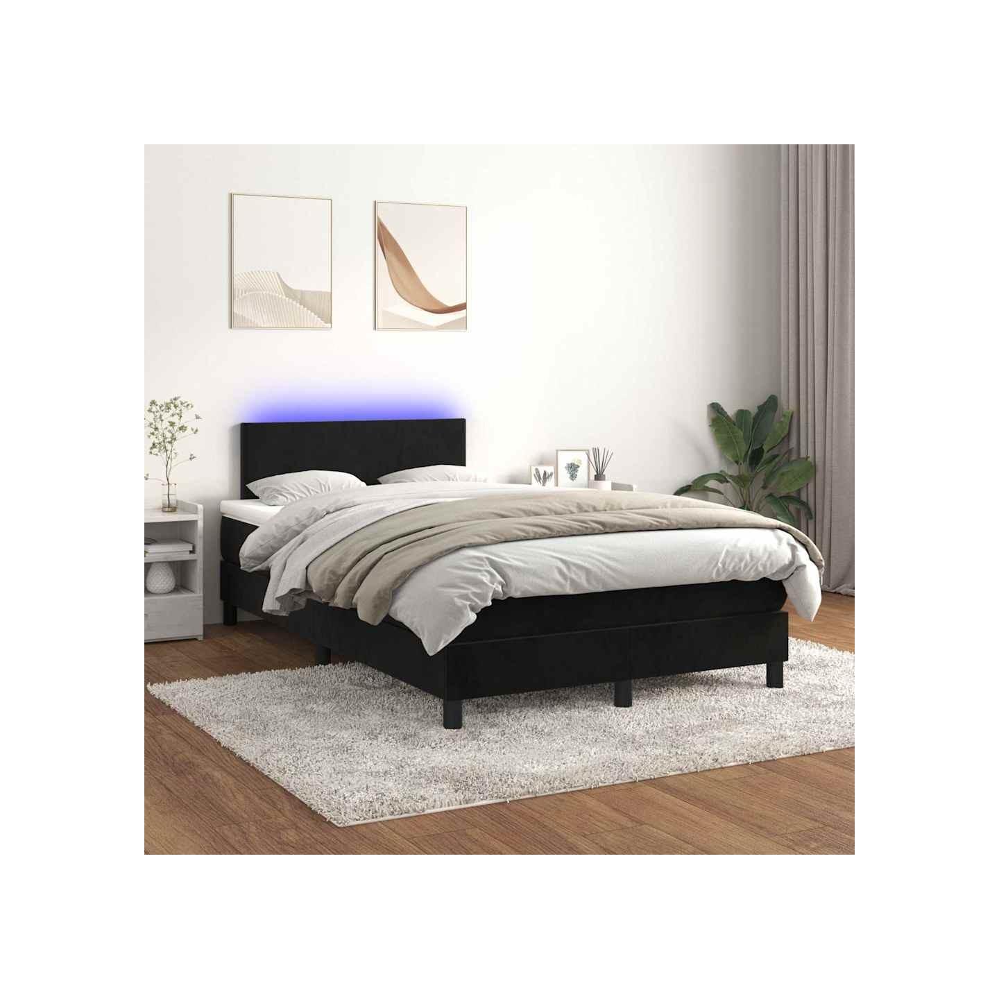 Sommier à lattes de lit avec matelas LED Noir 120x200cm Velours