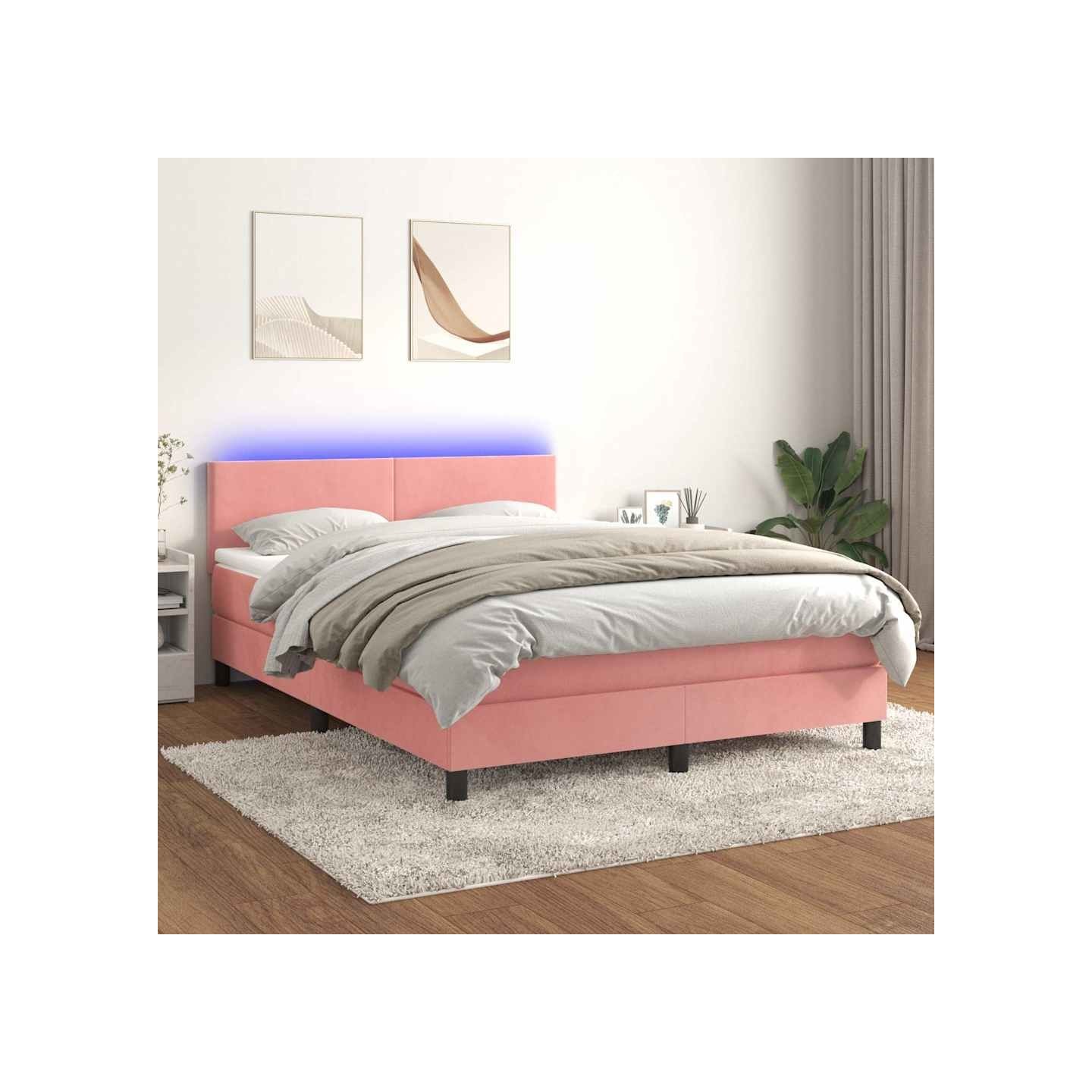 Sommier à lattes de lit avec matelas LED Rose 140x190cm Velours