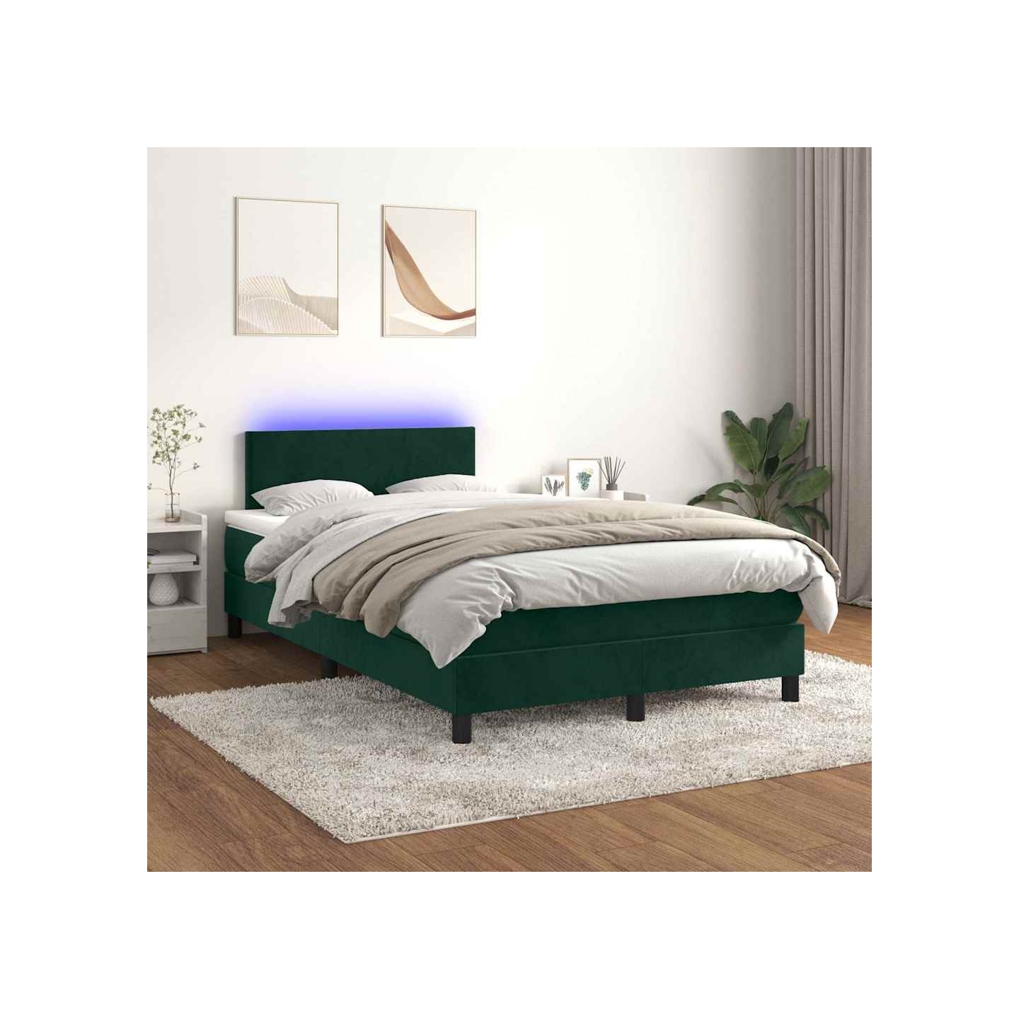 Sommier à lattes de lit avec matelas LED Vert foncé 120x200 cm