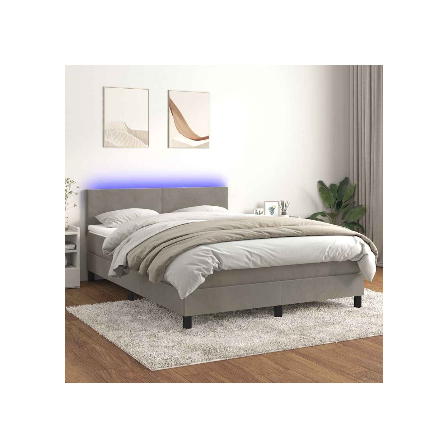 Sommier à lattes de lit avec matelas LED Gris clair 140x200 cm