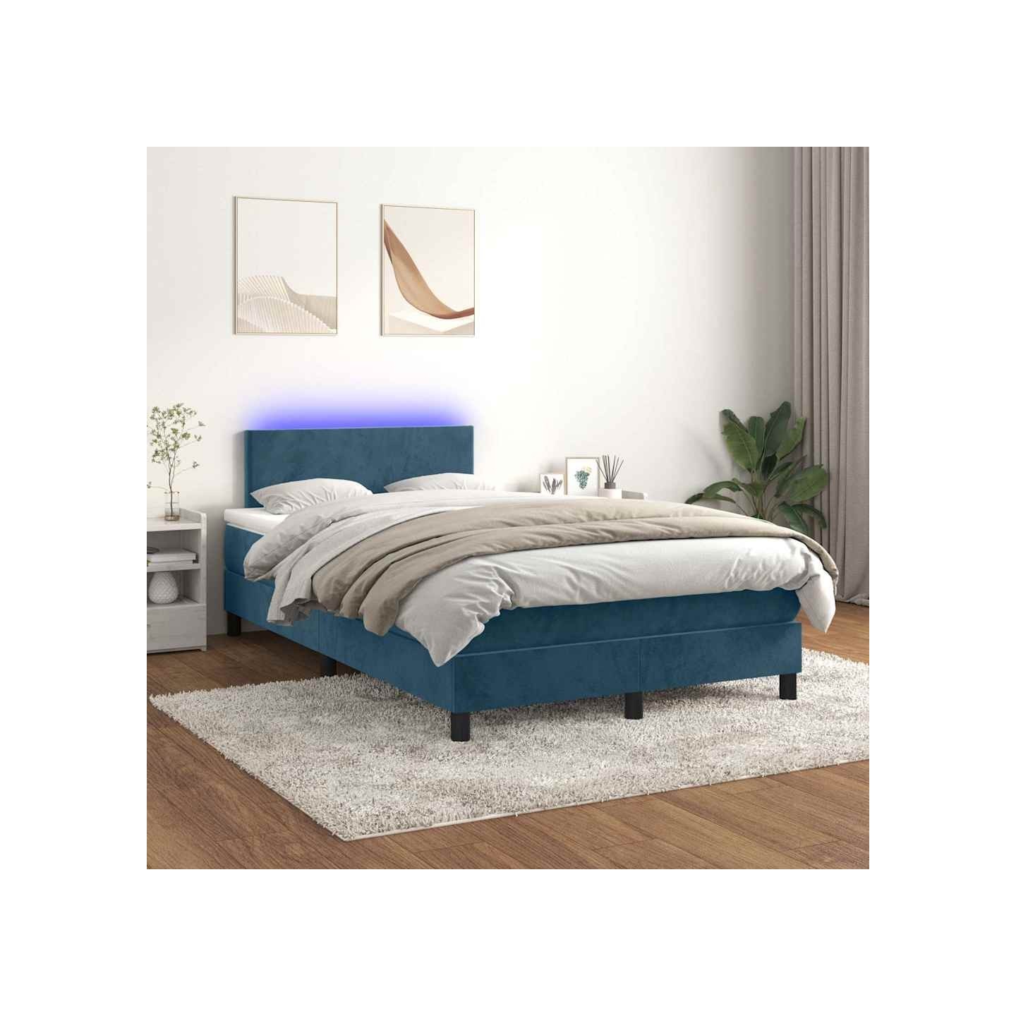 Sommier à lattes de lit avec matelas LED Bleu foncé 120x200 cm