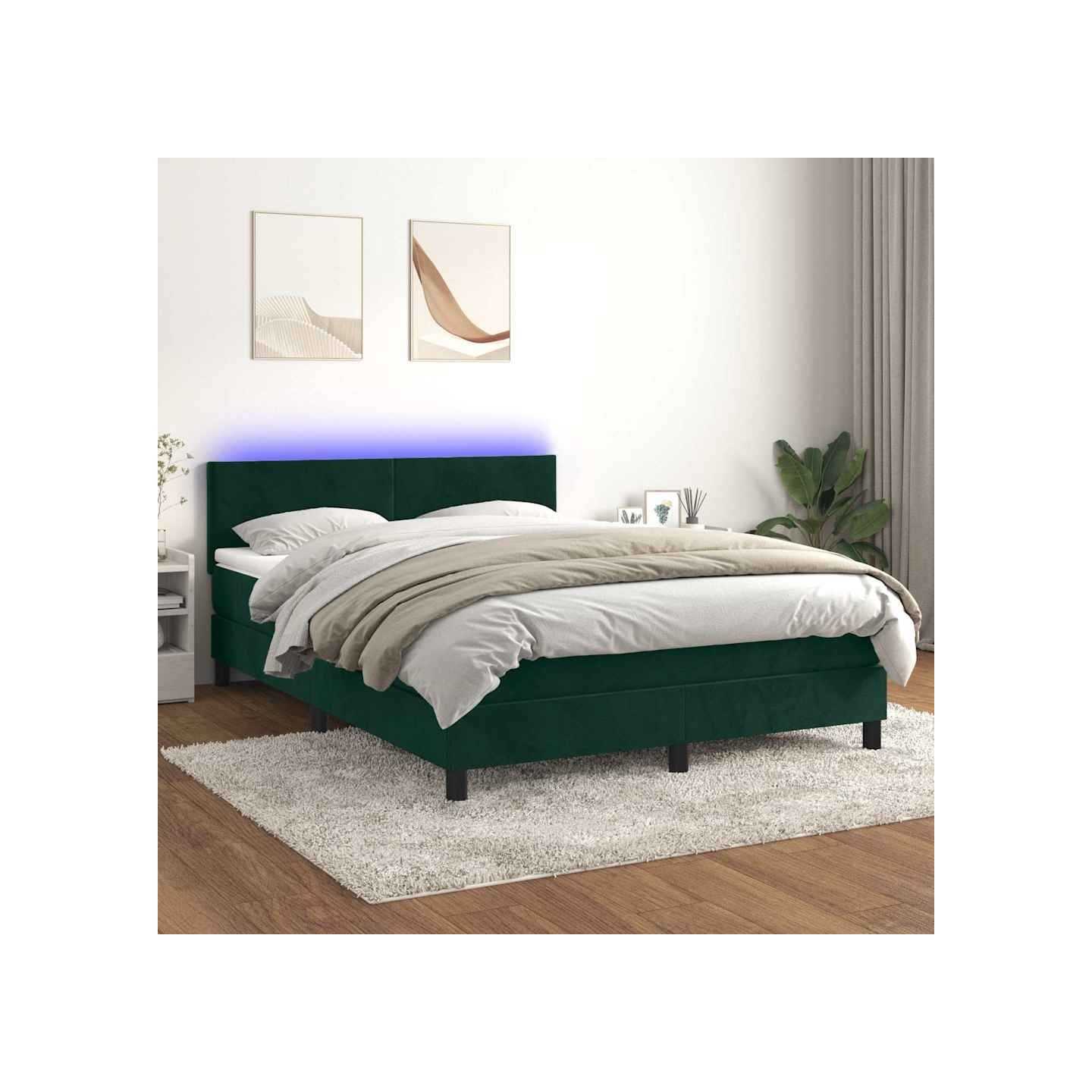 Sommier à lattes de lit avec matelas LED Vert foncé 140x190 cm