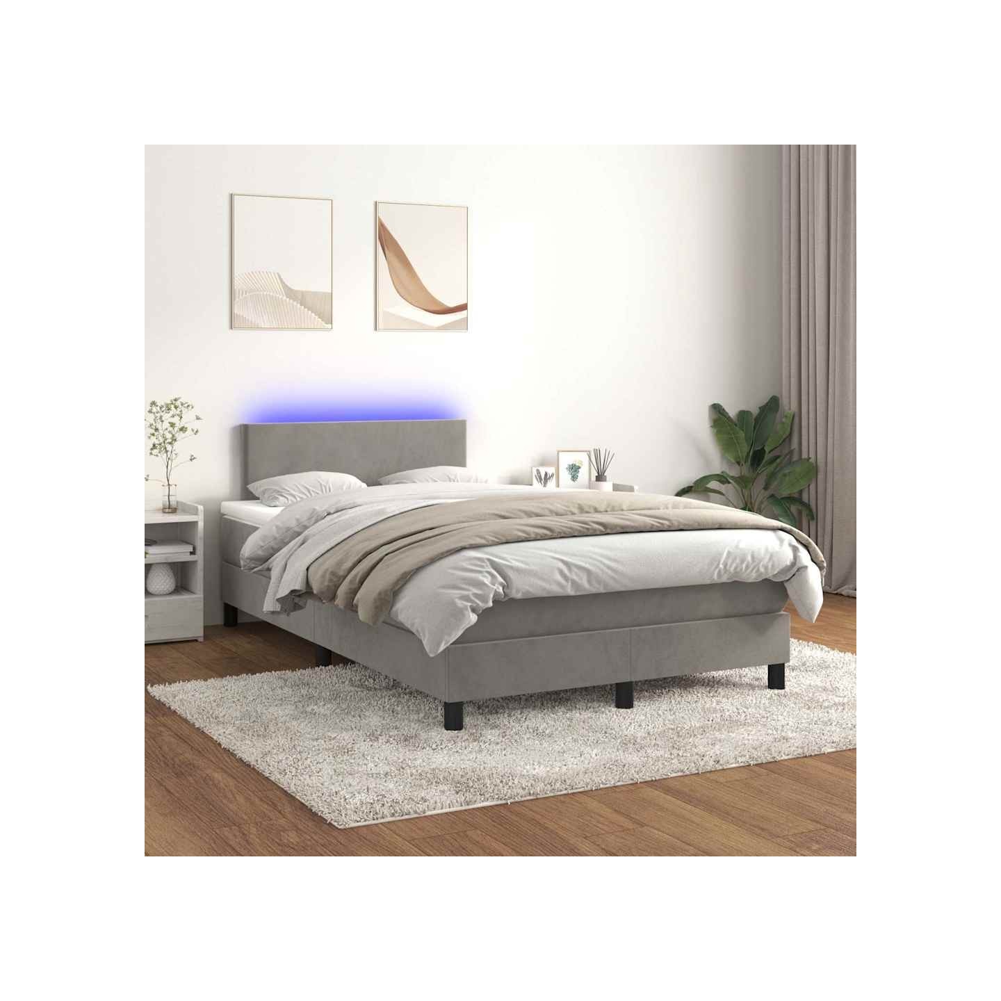Sommier à lattes de lit avec matelas LED Gris clair 120x200 cm