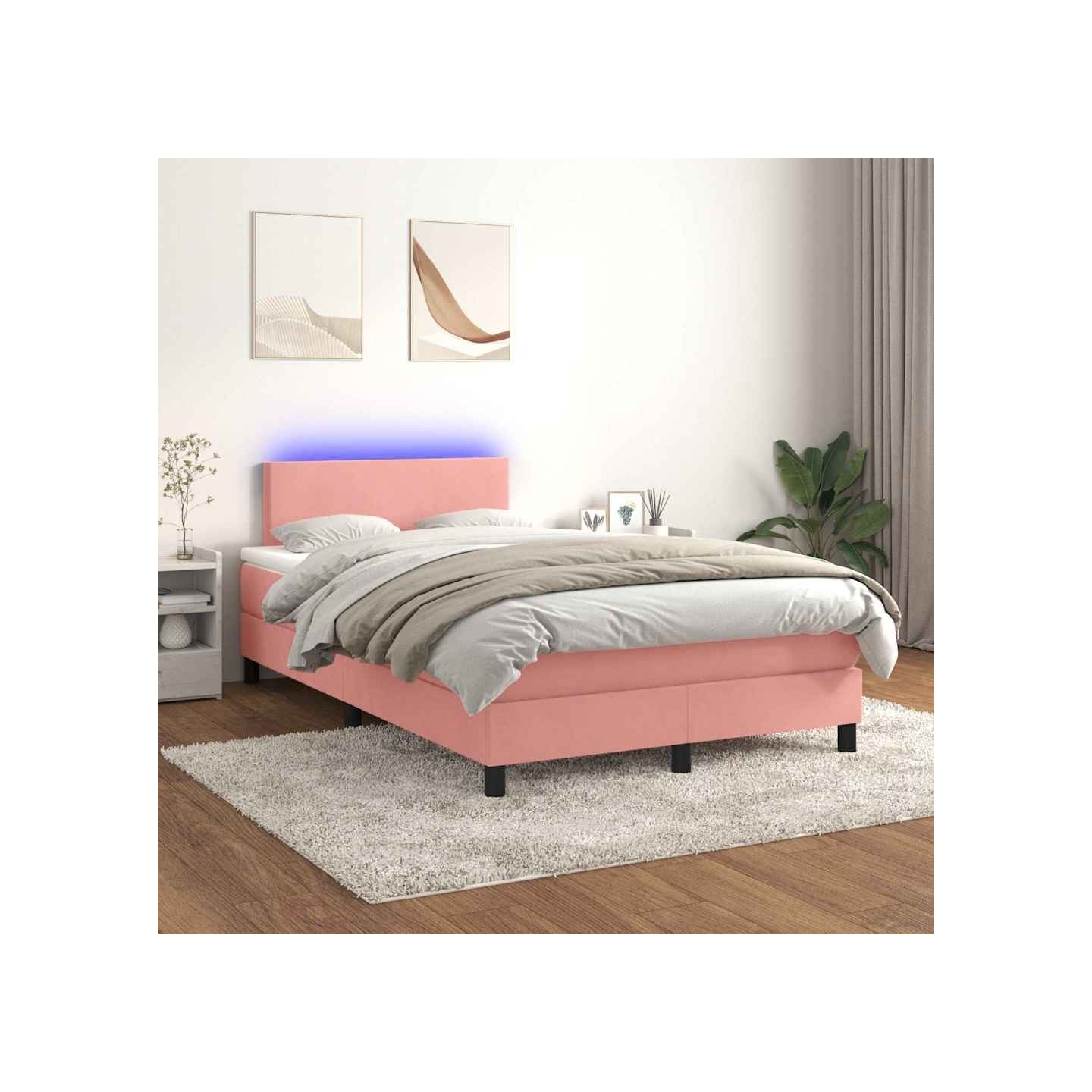 Sommier à lattes de lit avec matelas LED Rose 120x200cm Velours