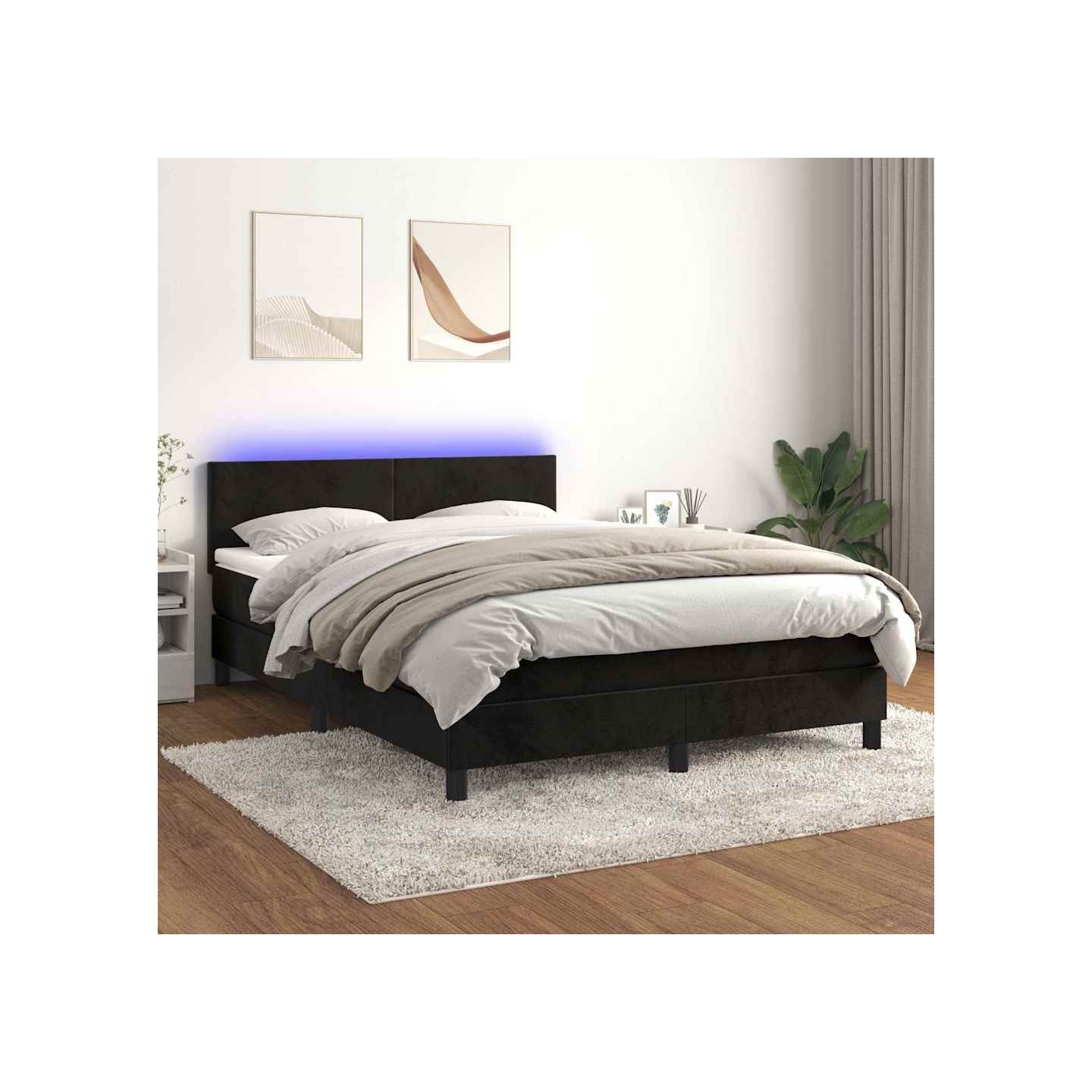 Sommier à lattes de lit avec matelas LED Noir 140x200cm Velours