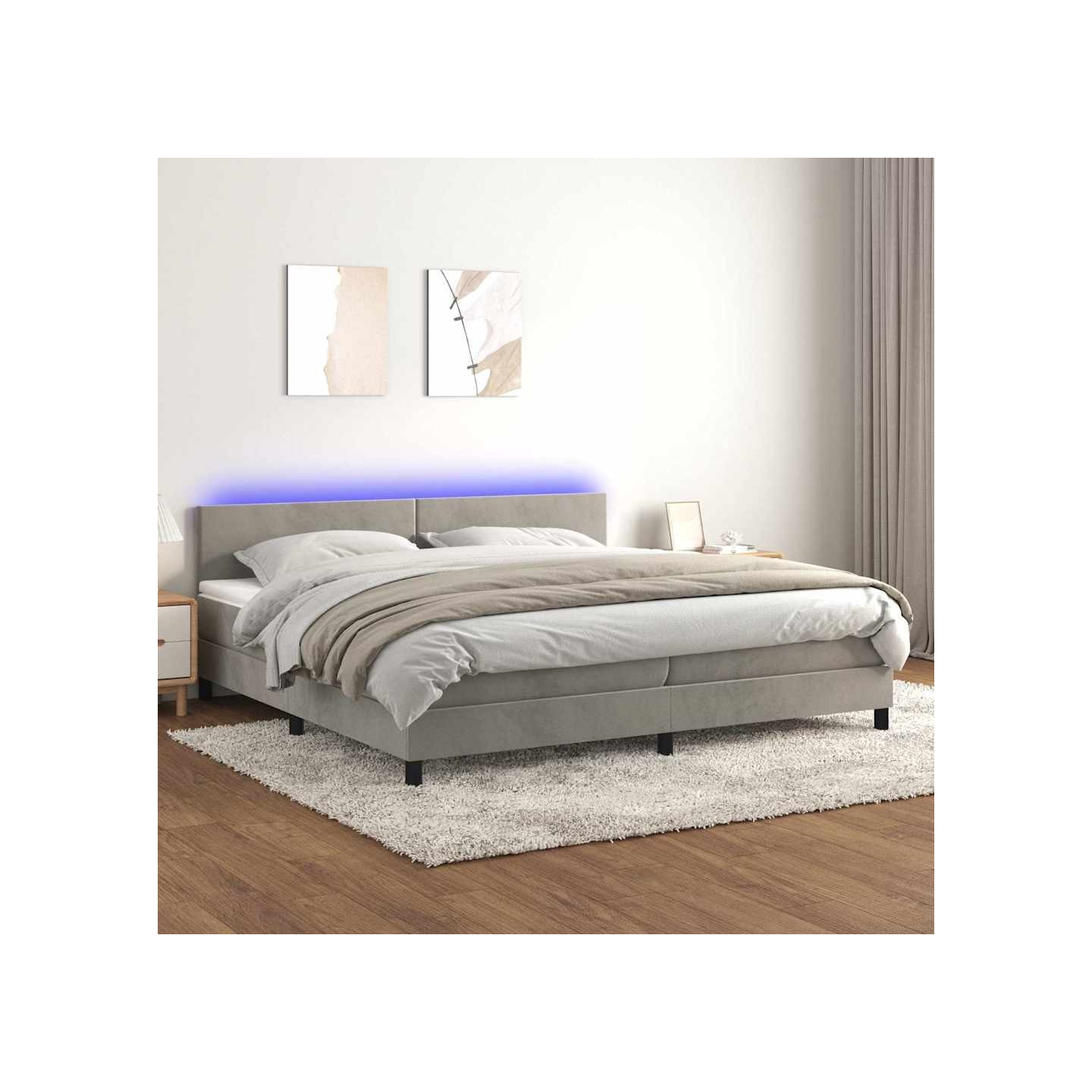 Sommier à lattes de lit avec matelas LED Gris clair 200x200 cm
