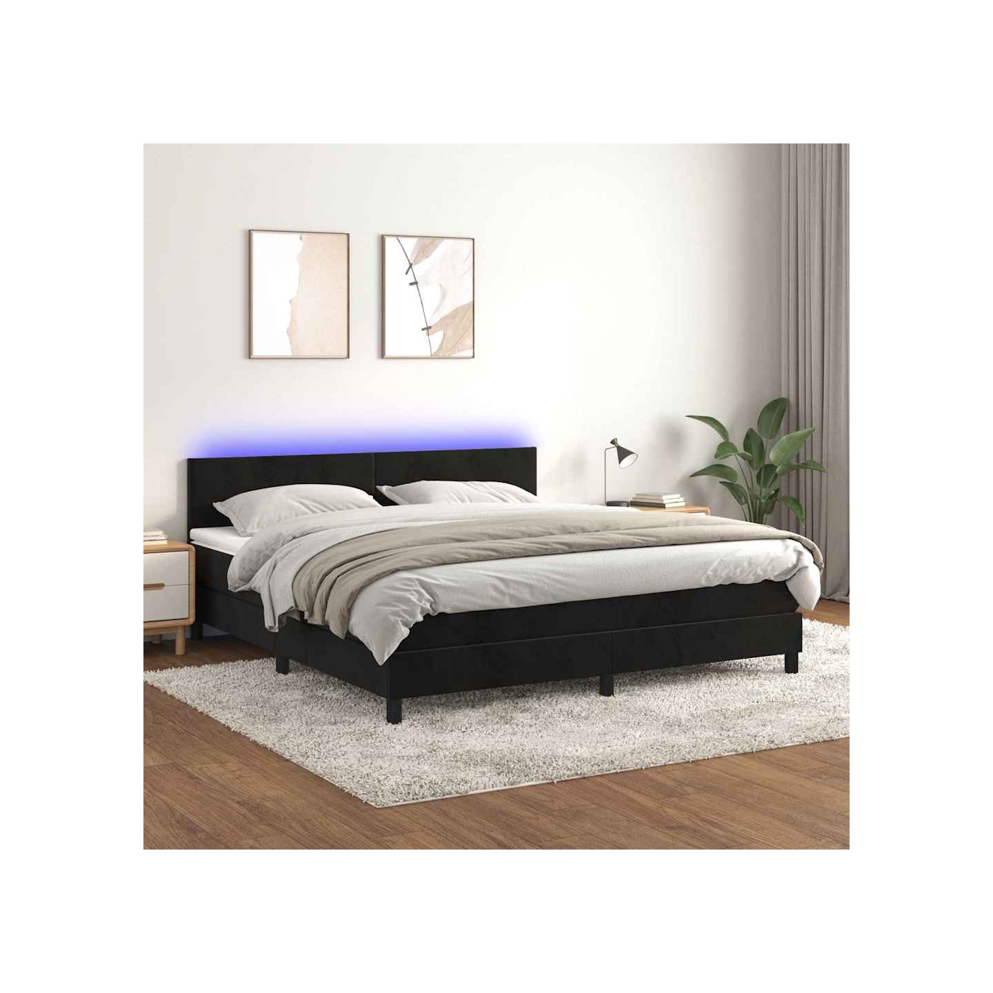 Sommier à lattes de lit avec matelas LED Noir 180x200cm Velours