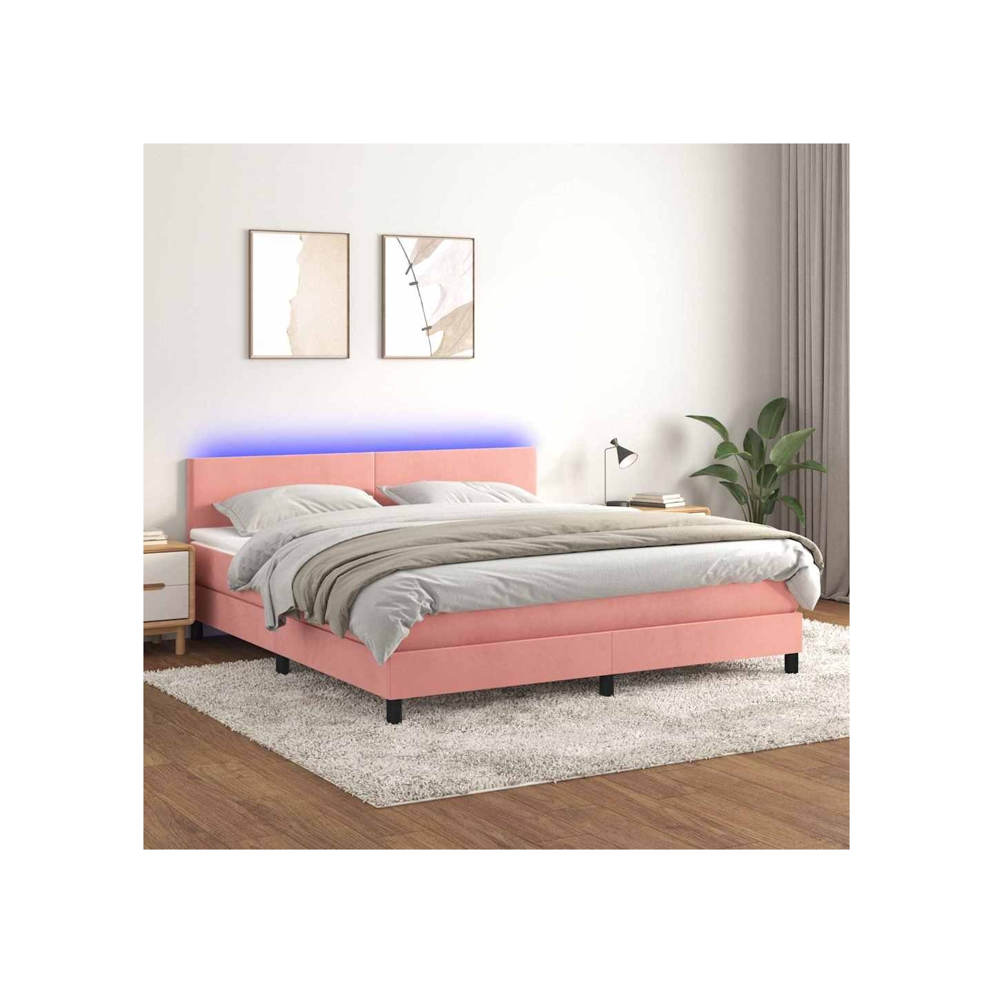 Sommier à lattes de lit avec matelas LED Rose 160x200cm Velours