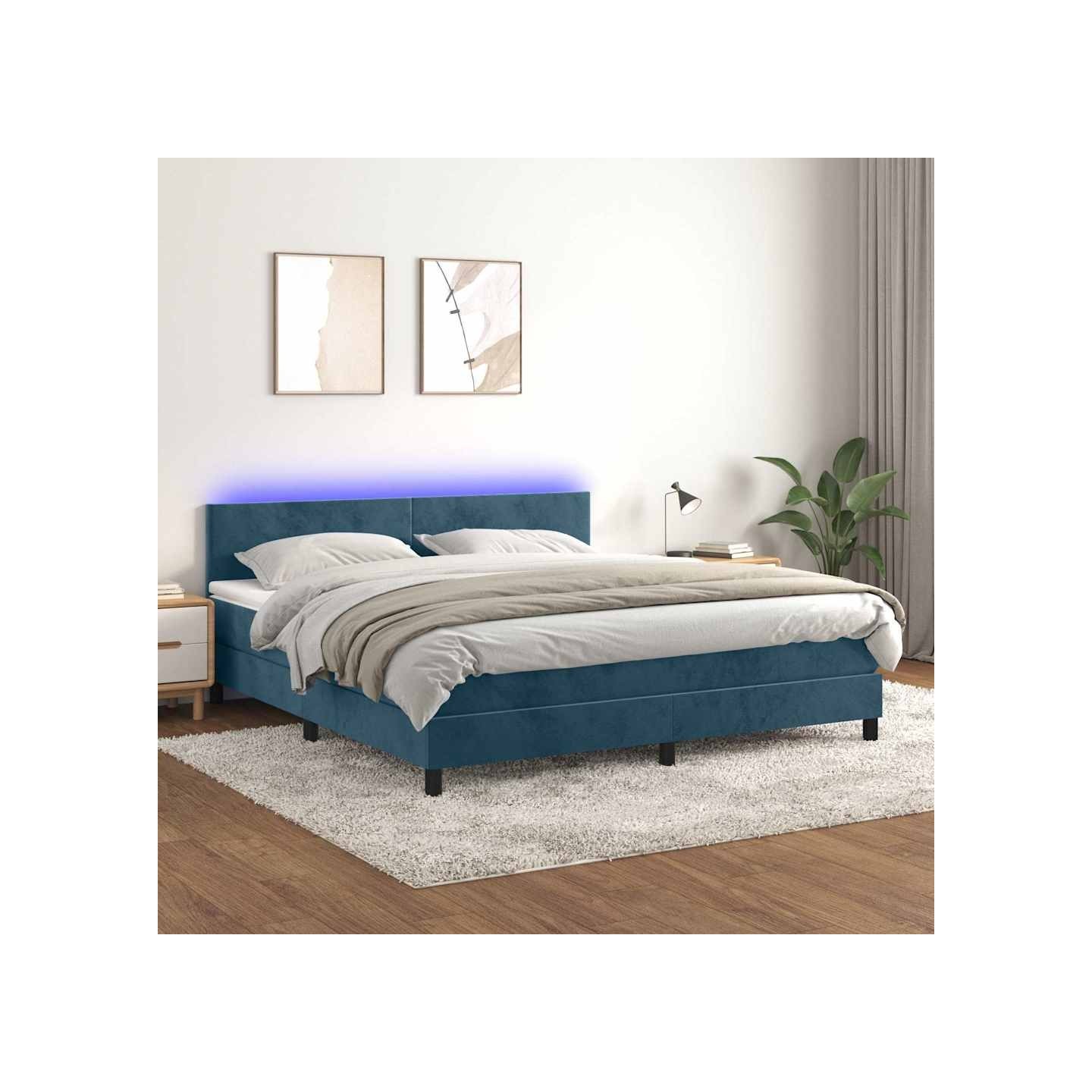 Sommier à lattes de lit avec matelas LED Bleu foncé 180x200 cm