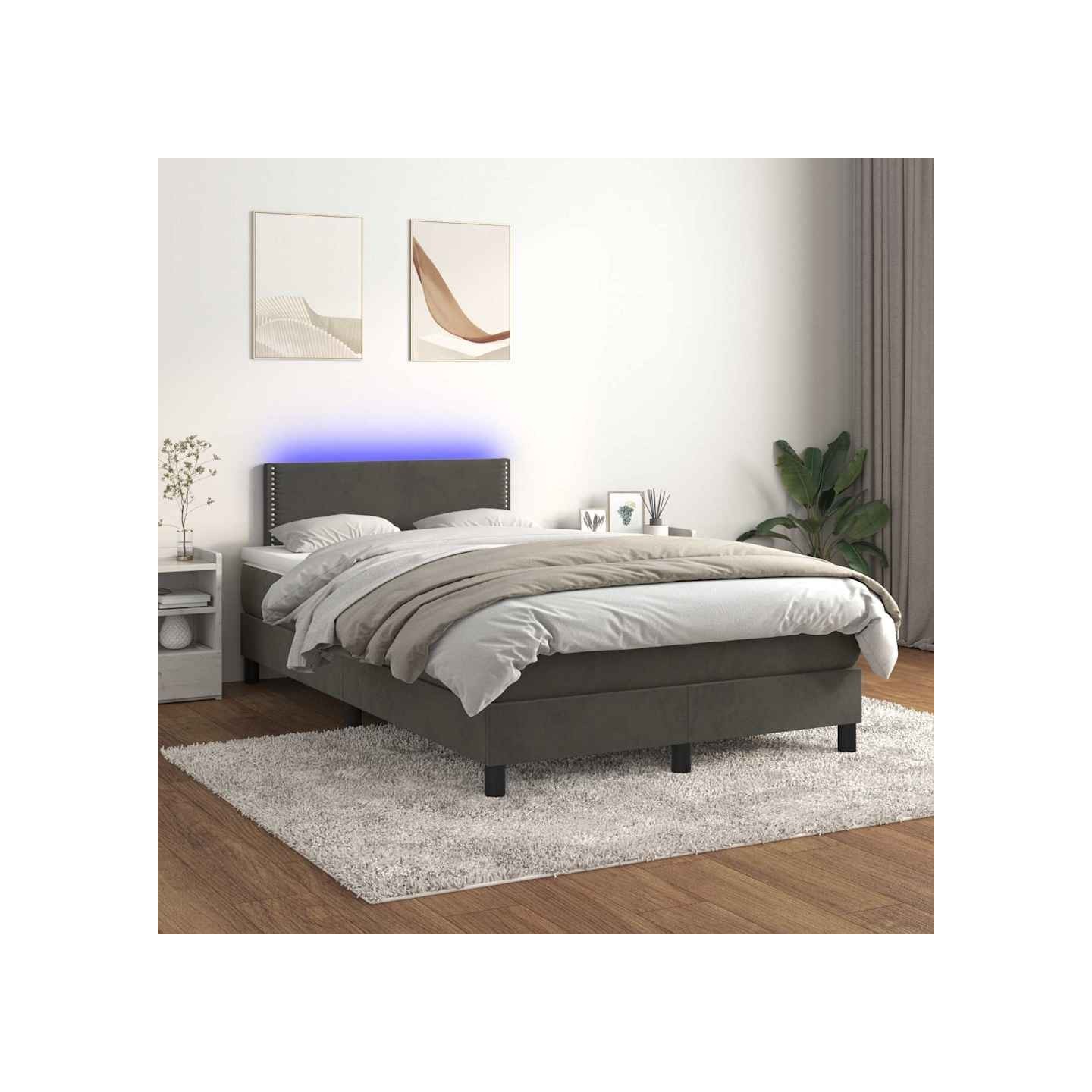 Sommier à lattes de lit avec matelas LED Gris foncé 120x200 cm
