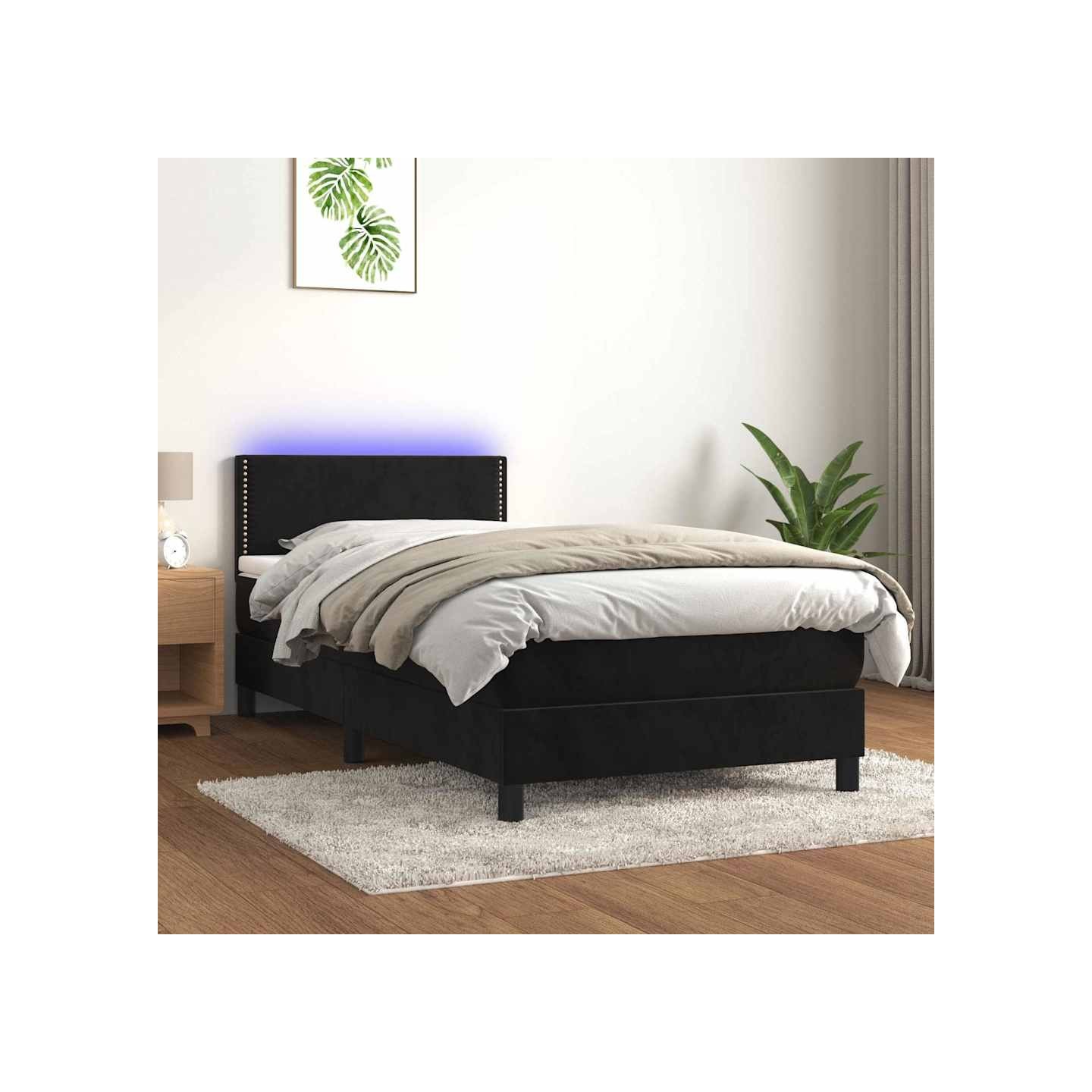 Sommier à lattes de lit avec matelas LED Noir 100x200cm Velours