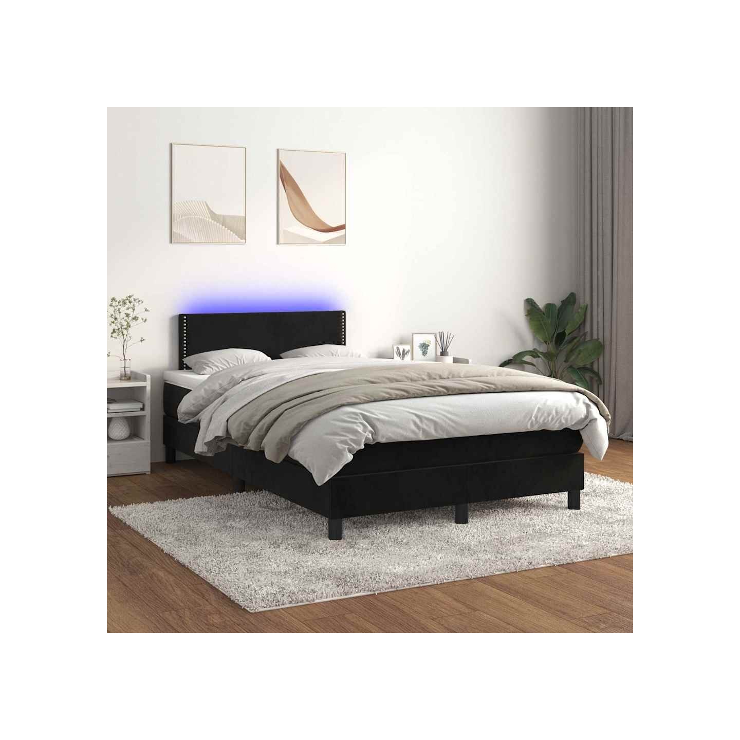 Sommier à lattes de lit avec matelas LED Noir 120x200cm Velours