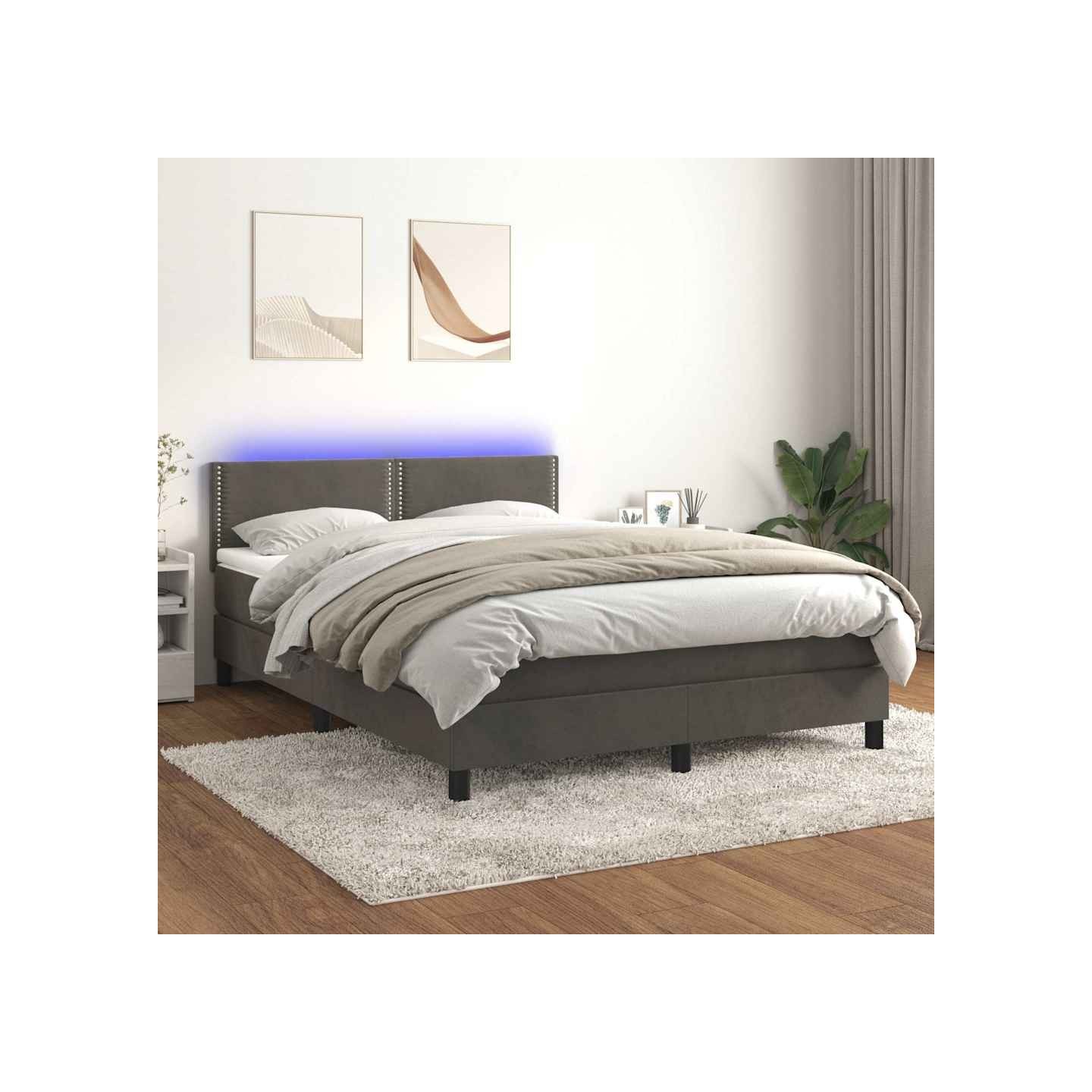 Sommier à lattes de lit avec matelas LED Gris foncé 140x190 cm