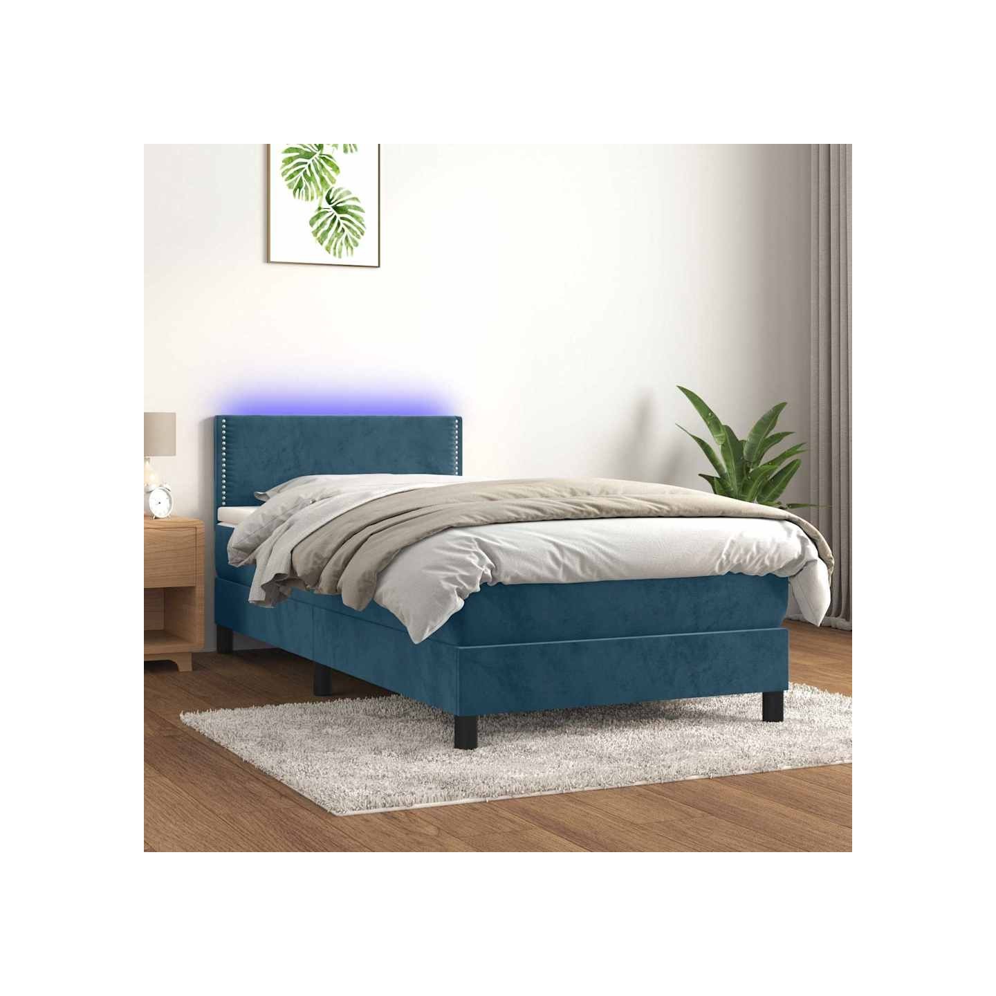 Sommier à lattes de lit avec matelas LED Bleu foncé 100x200 cm