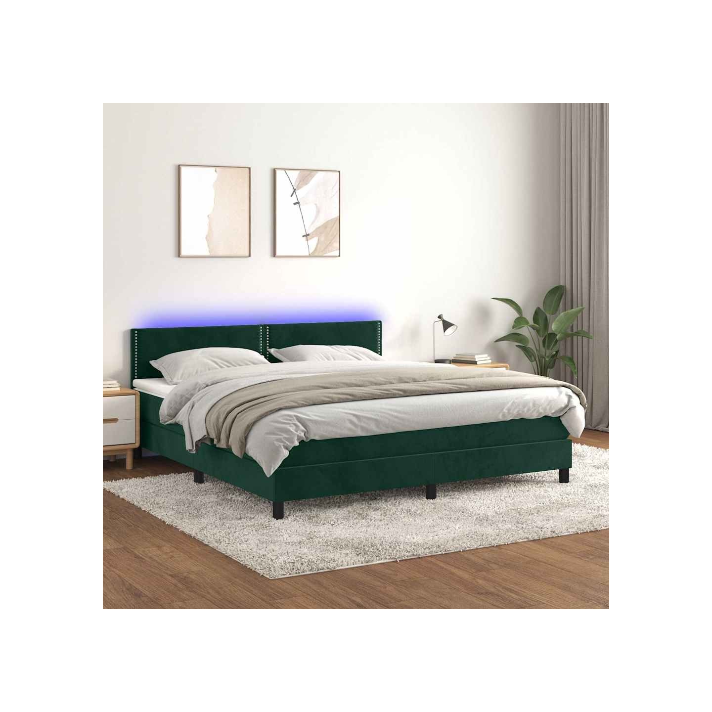 Sommier à lattes de lit avec matelas LED Vert foncé 180x200 cm