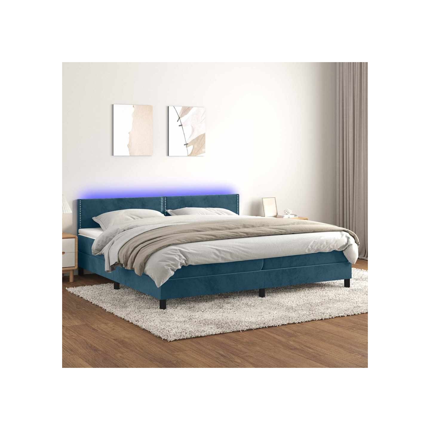 Sommier à lattes de lit avec matelas LED Bleu foncé 200x200 cm
