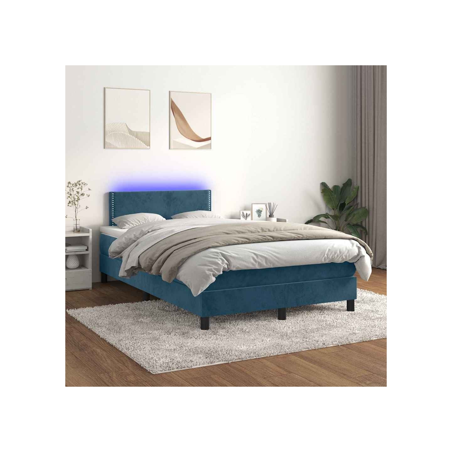 Sommier à lattes de lit avec matelas LED Bleu foncé 120x200 cm