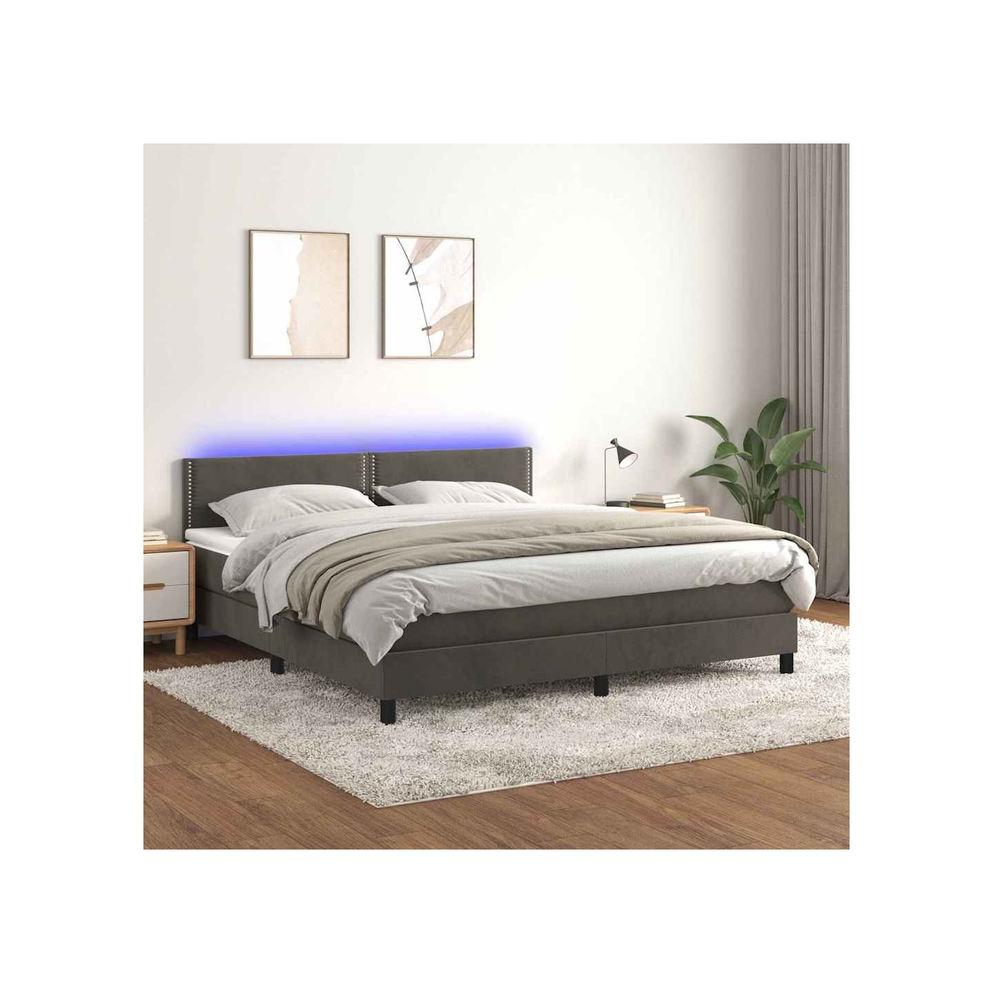 Sommier à lattes de lit avec matelas LED Gris foncé 180x200 cm
