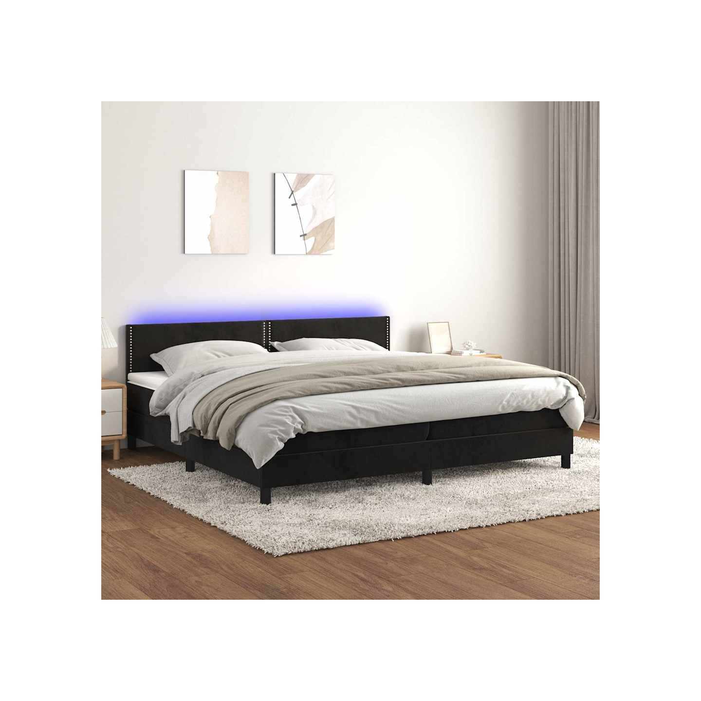 Sommier à lattes de lit avec matelas et LED Noir 200x200 cm