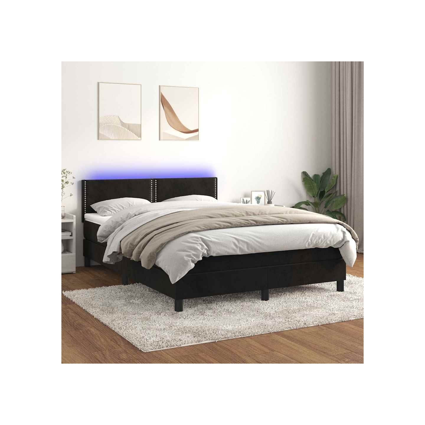 Sommier à lattes de lit avec matelas LED Noir 140x200 cm