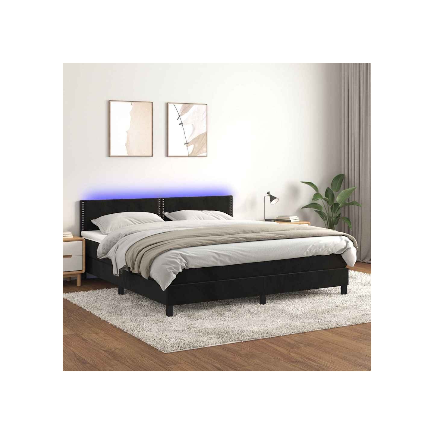 Sommier à lattes de lit avec matelas LED Noir 180x200 cm