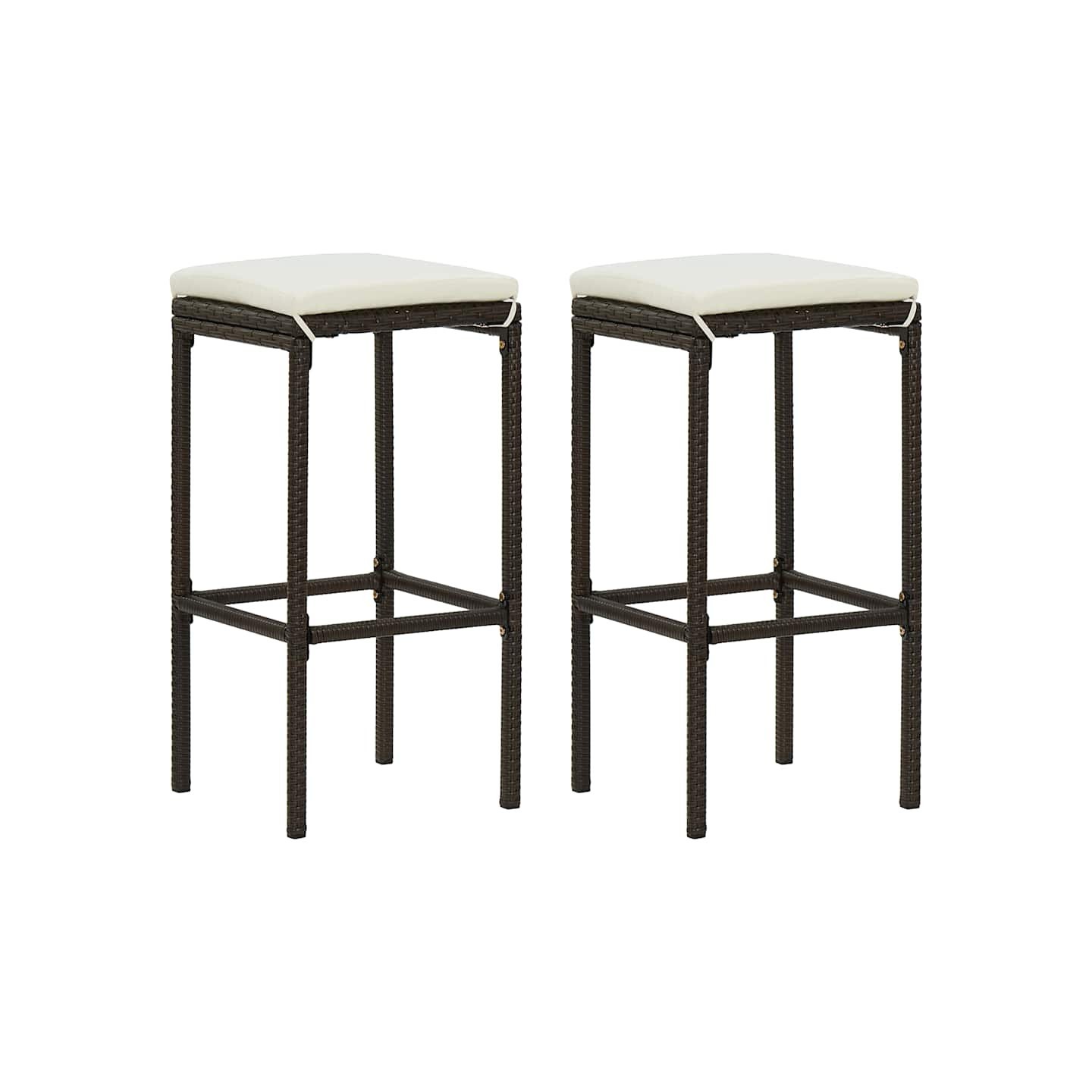 Tabourets de bar avec coussins lot de 2 marron résine tressée