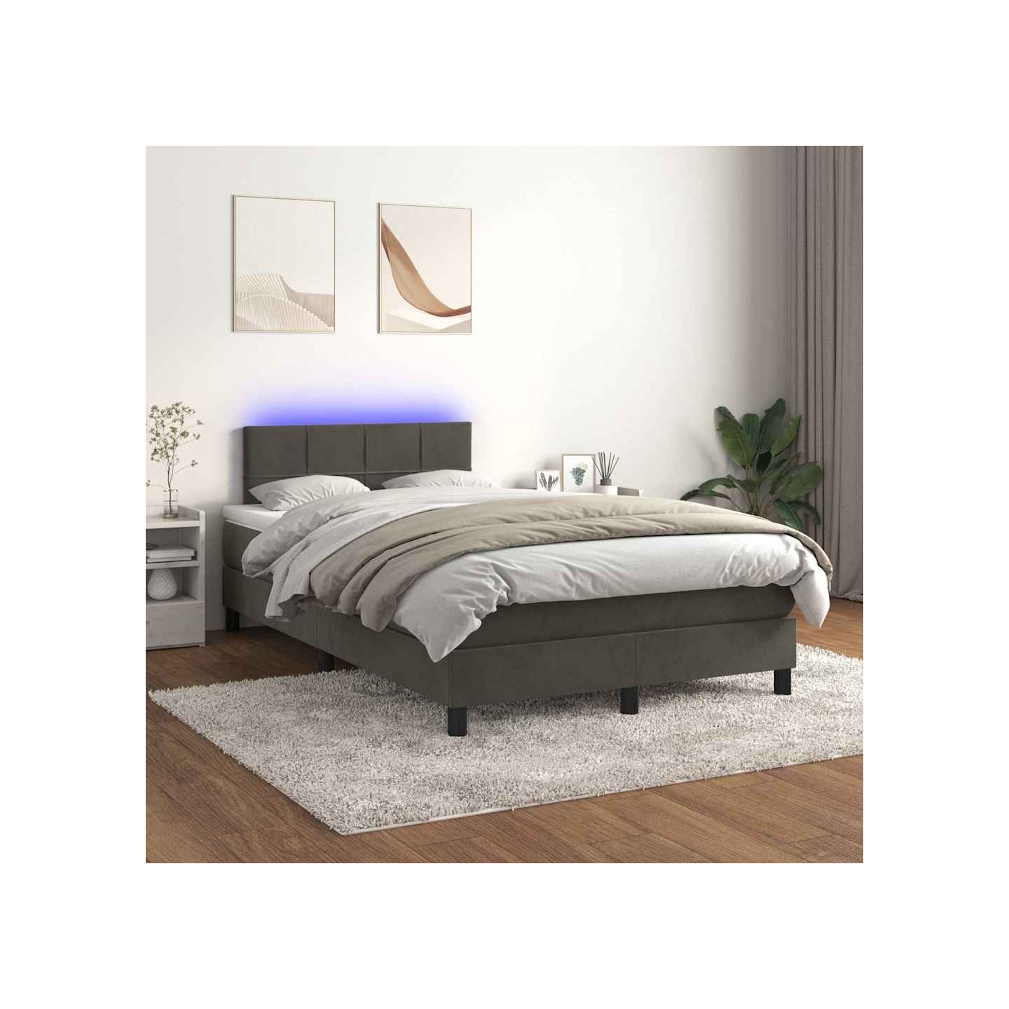 Sommier à lattes de lit avec matelas LED Gris foncé 120x200 cm