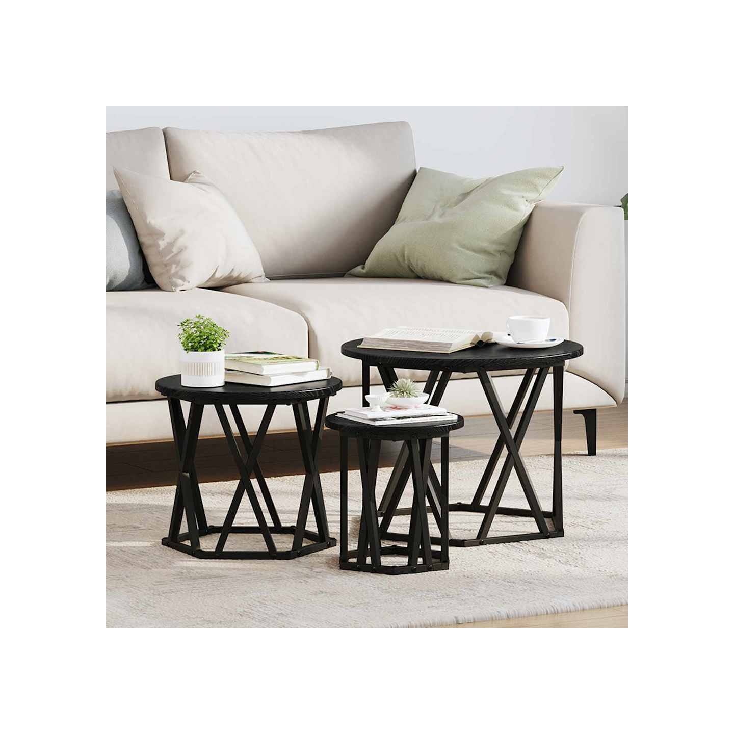 Table d'appoint empilable 3 pc Chêne noir 53 x 53 x 40 cm