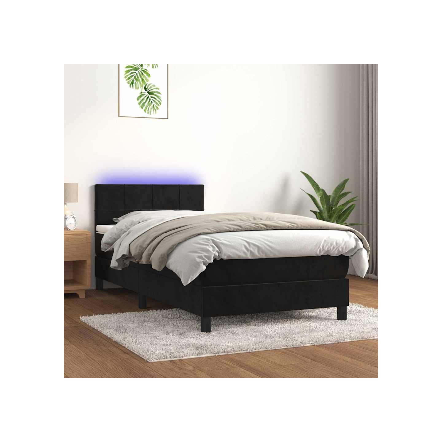 Sommier à lattes de lit avec matelas et LED Noir 90x200 cm