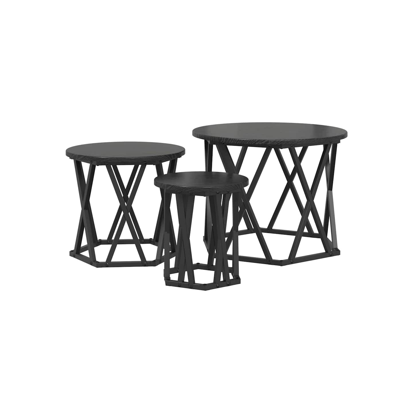 Table d'appoint empilable 3 pc Chêne noir 53 x 53 x 40 cm