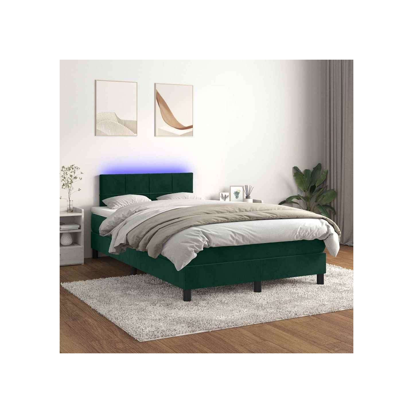 Sommier à lattes de lit avec matelas LED Vert foncé 120x200 cm