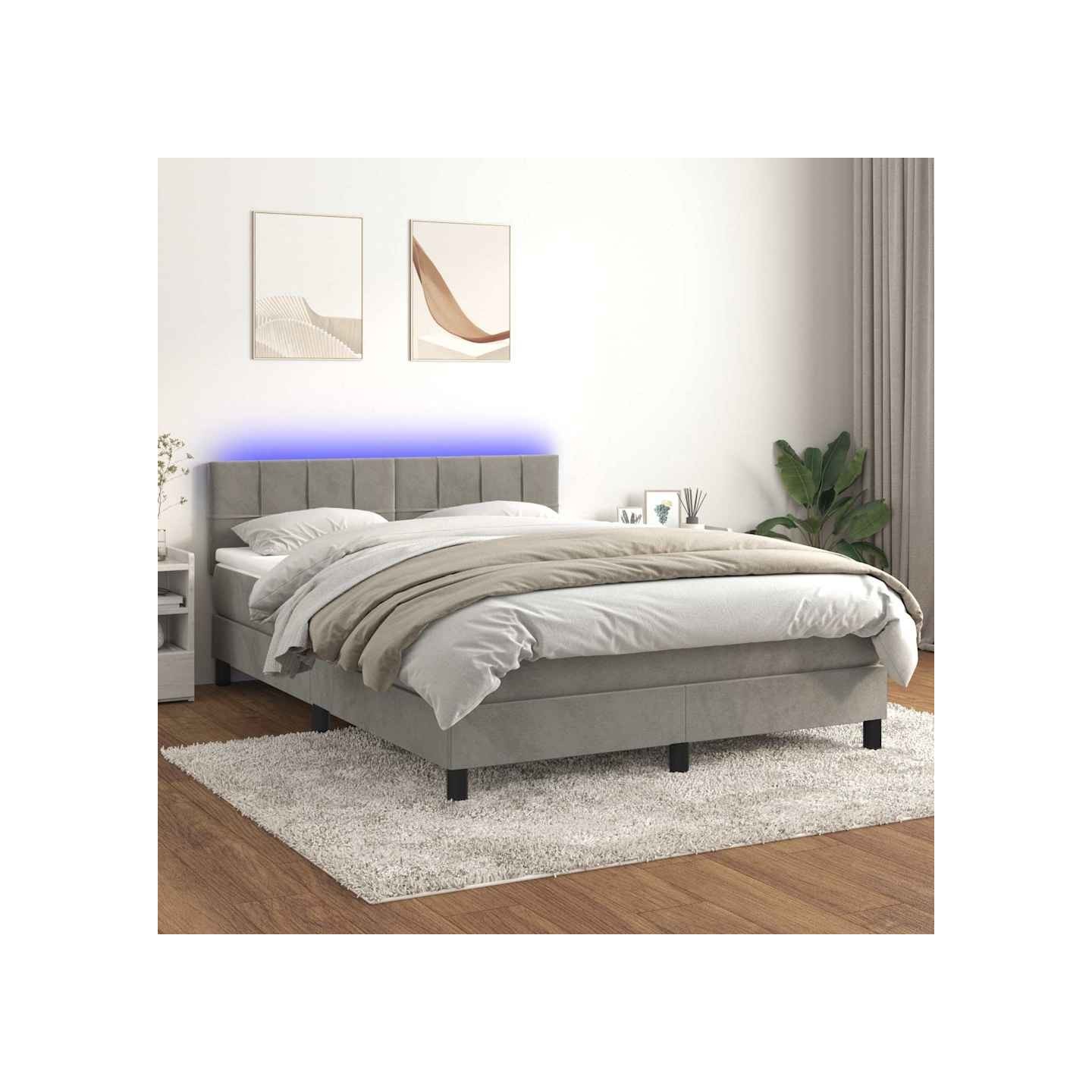 Sommier à lattes de lit avec matelas LED Gris clair 140x190 cm