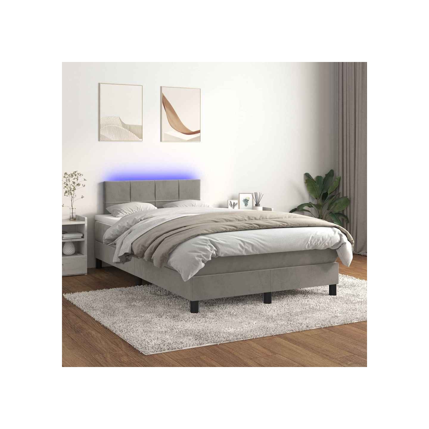Sommier à lattes de lit avec matelas LED Gris clair 120x200 cm