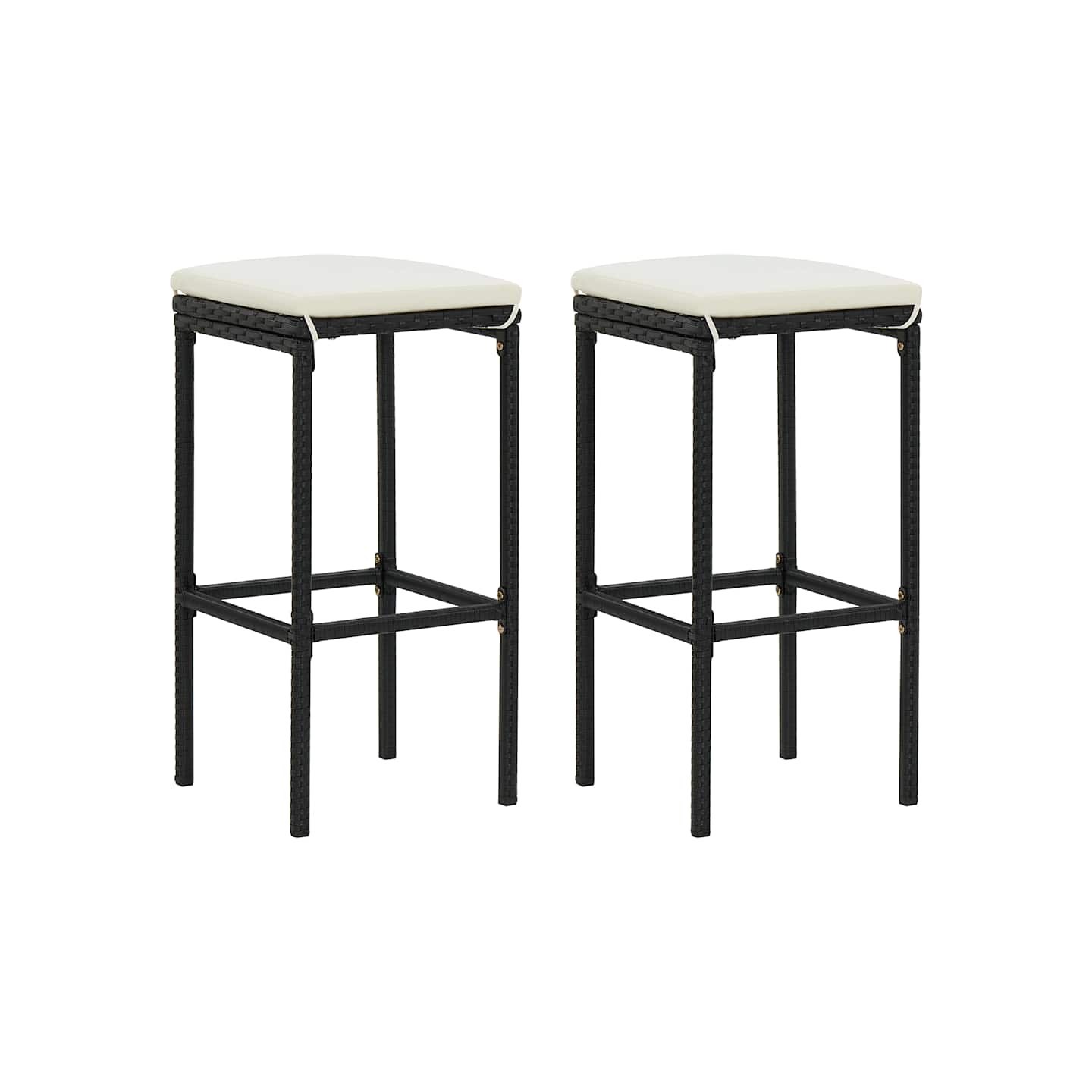 Tabourets de bar avec coussins lot de 2 noir résine tressée