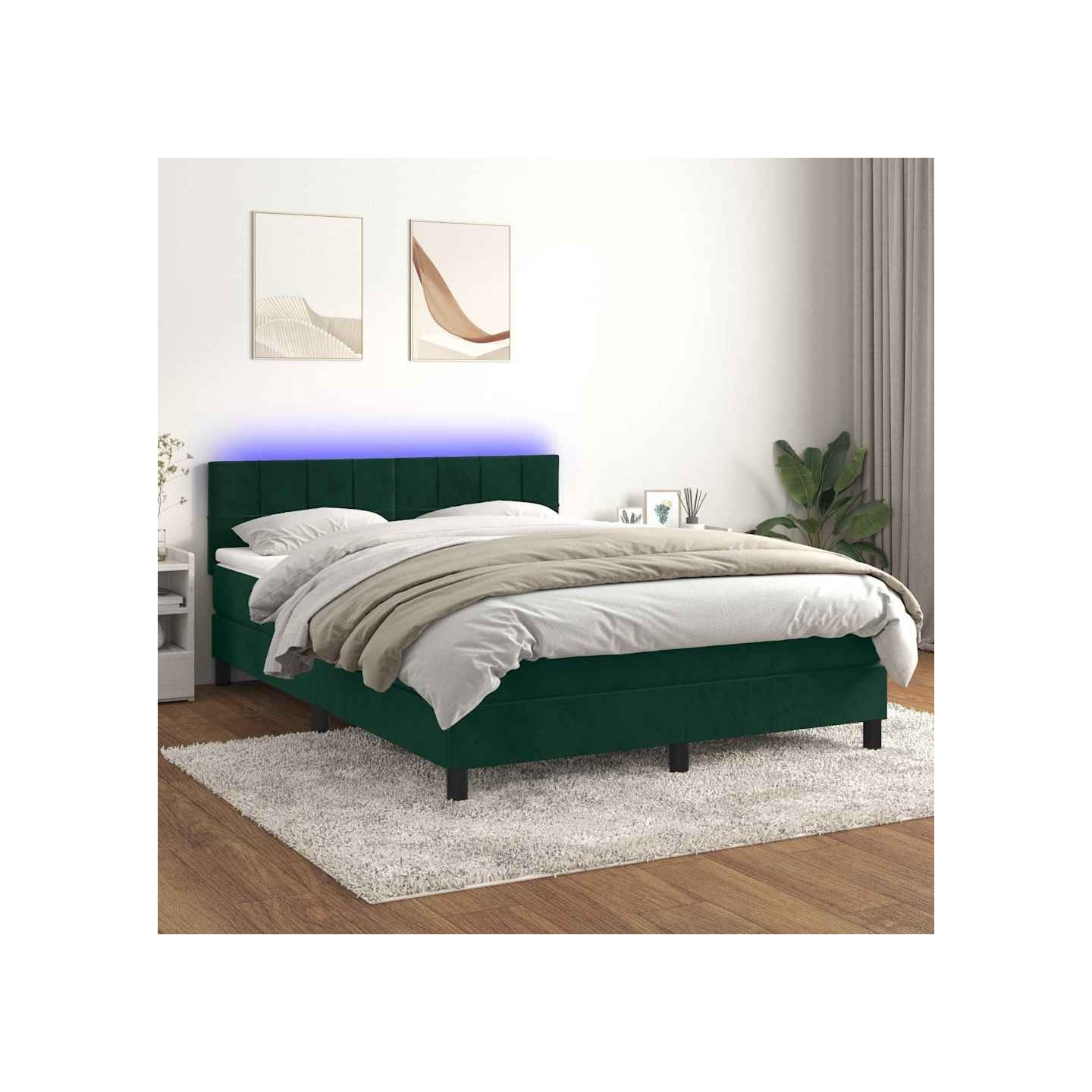 Sommier à lattes de lit avec matelas LED Vert foncé 140x190 cm