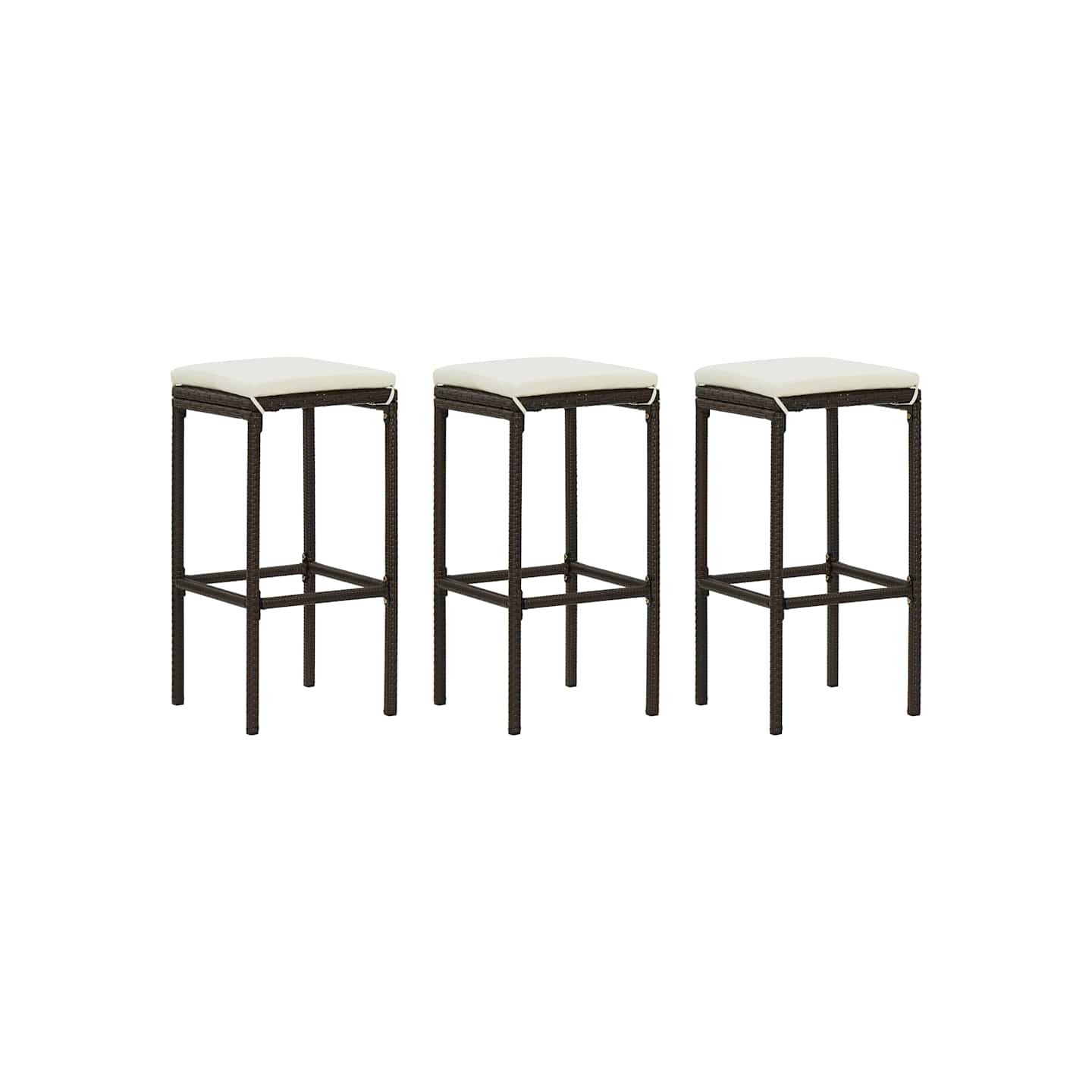 Tabourets de bar avec coussins lot de 3 marron résine tressée