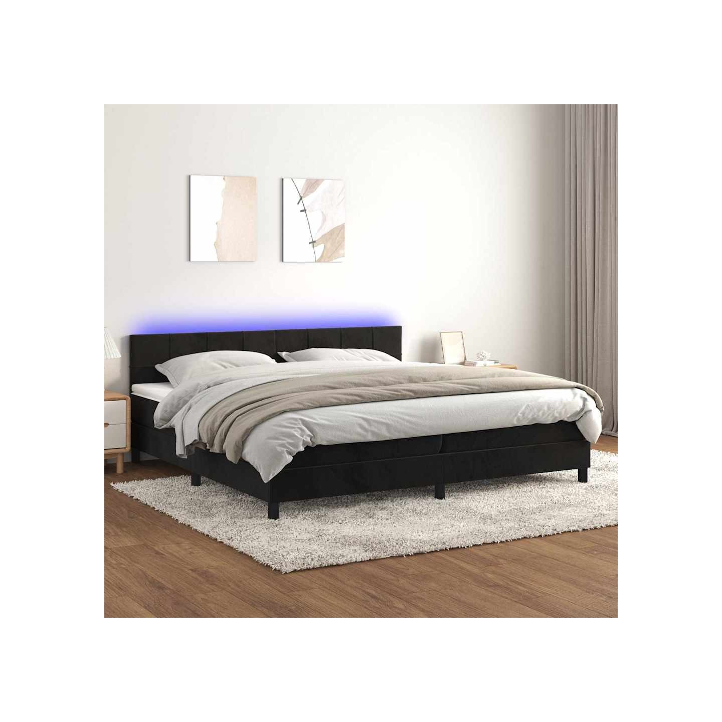 Sommier à lattes de lit avec matelas et LED Noir 200x200 cm