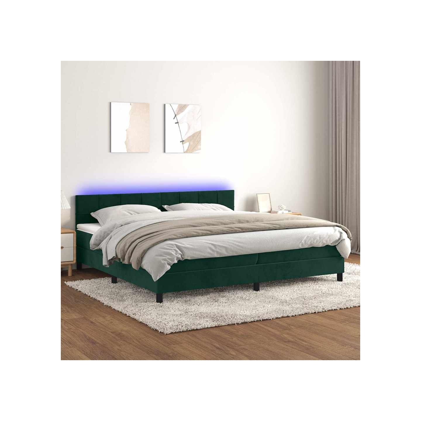 Sommier à lattes de lit avec matelas LED Vert foncé 200x200 cm