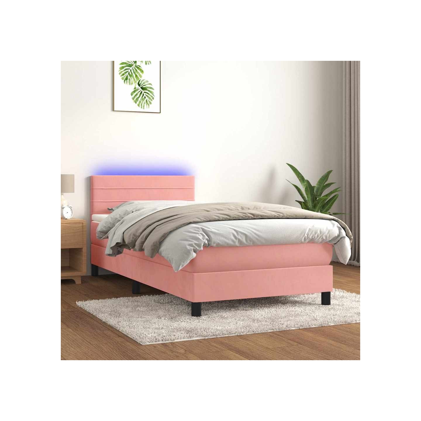 Sommier à lattes de lit avec matelas et LED Rose 90x190 cm