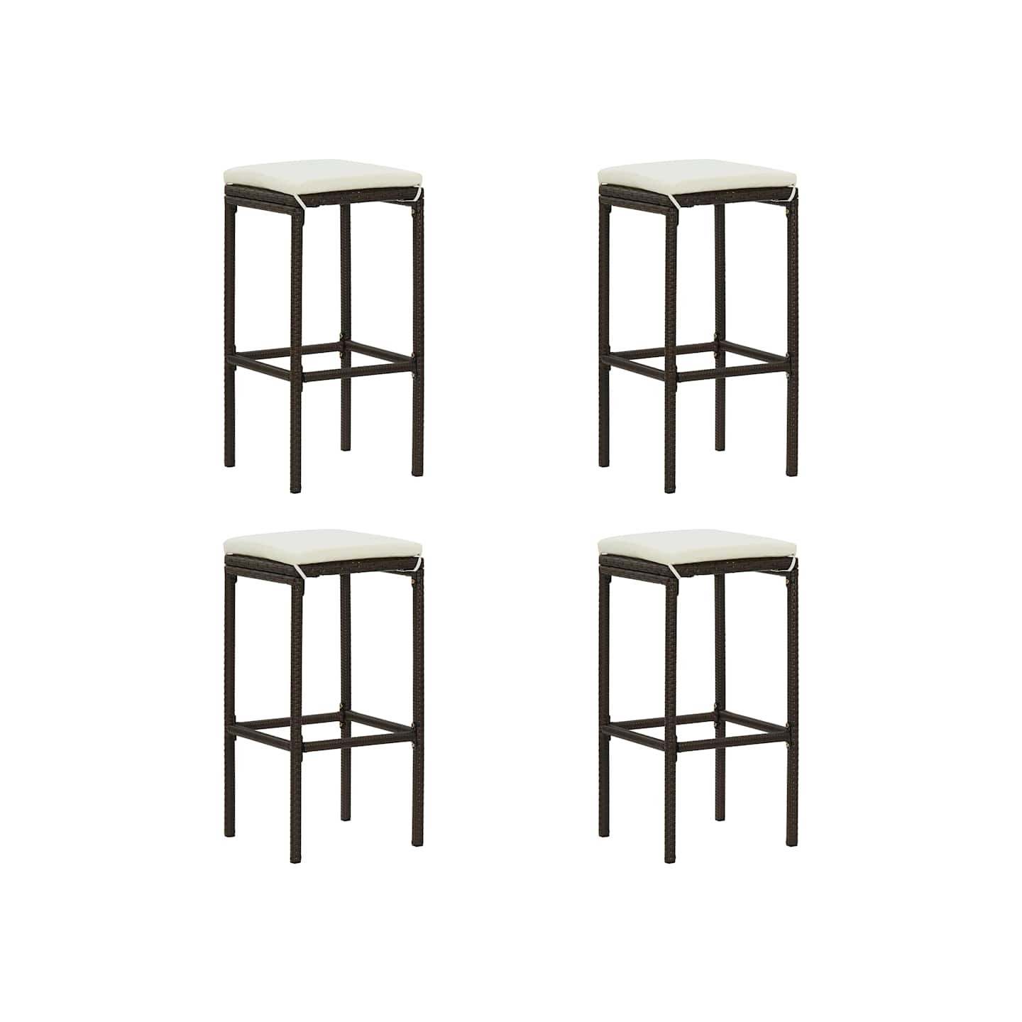 Tabourets de bar avec coussins lot de 4 marron résine tressée