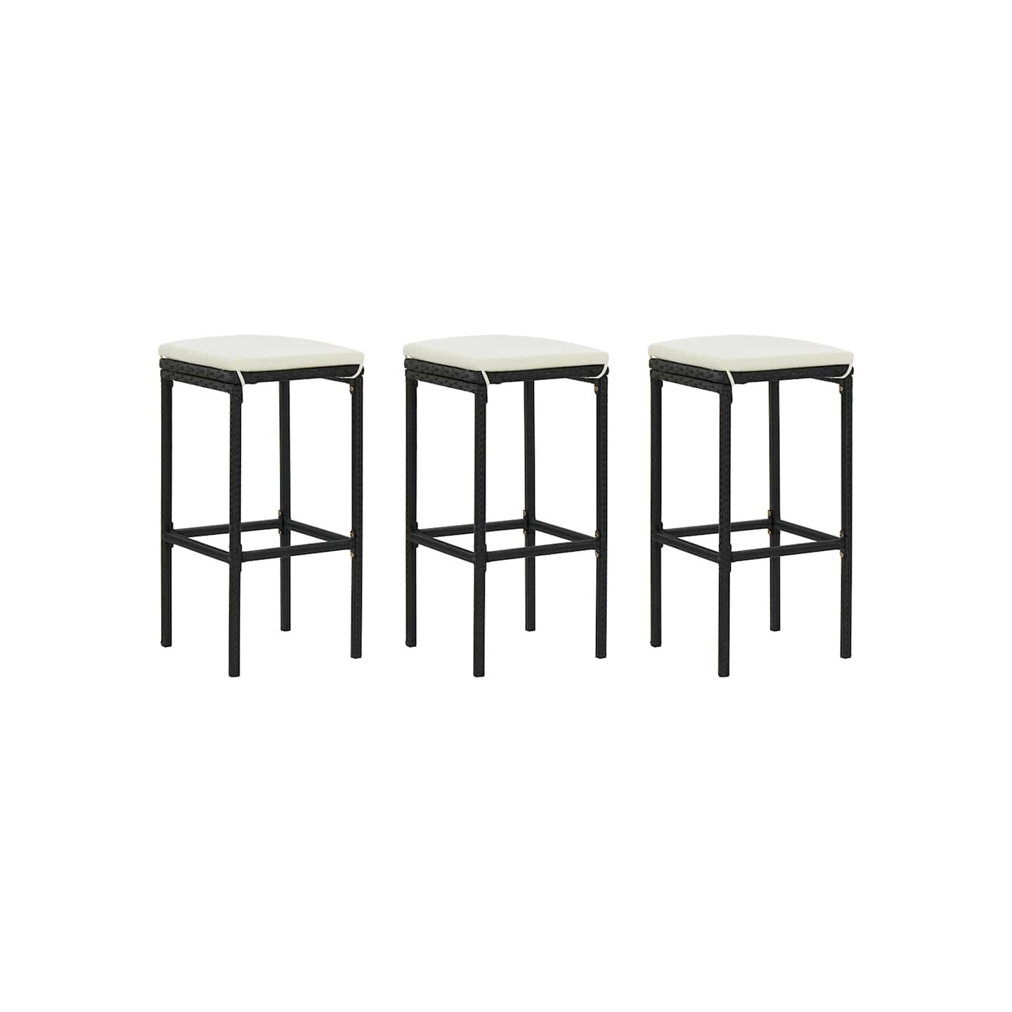 Tabourets de bar avec coussins lot de 3 noir résine tressée